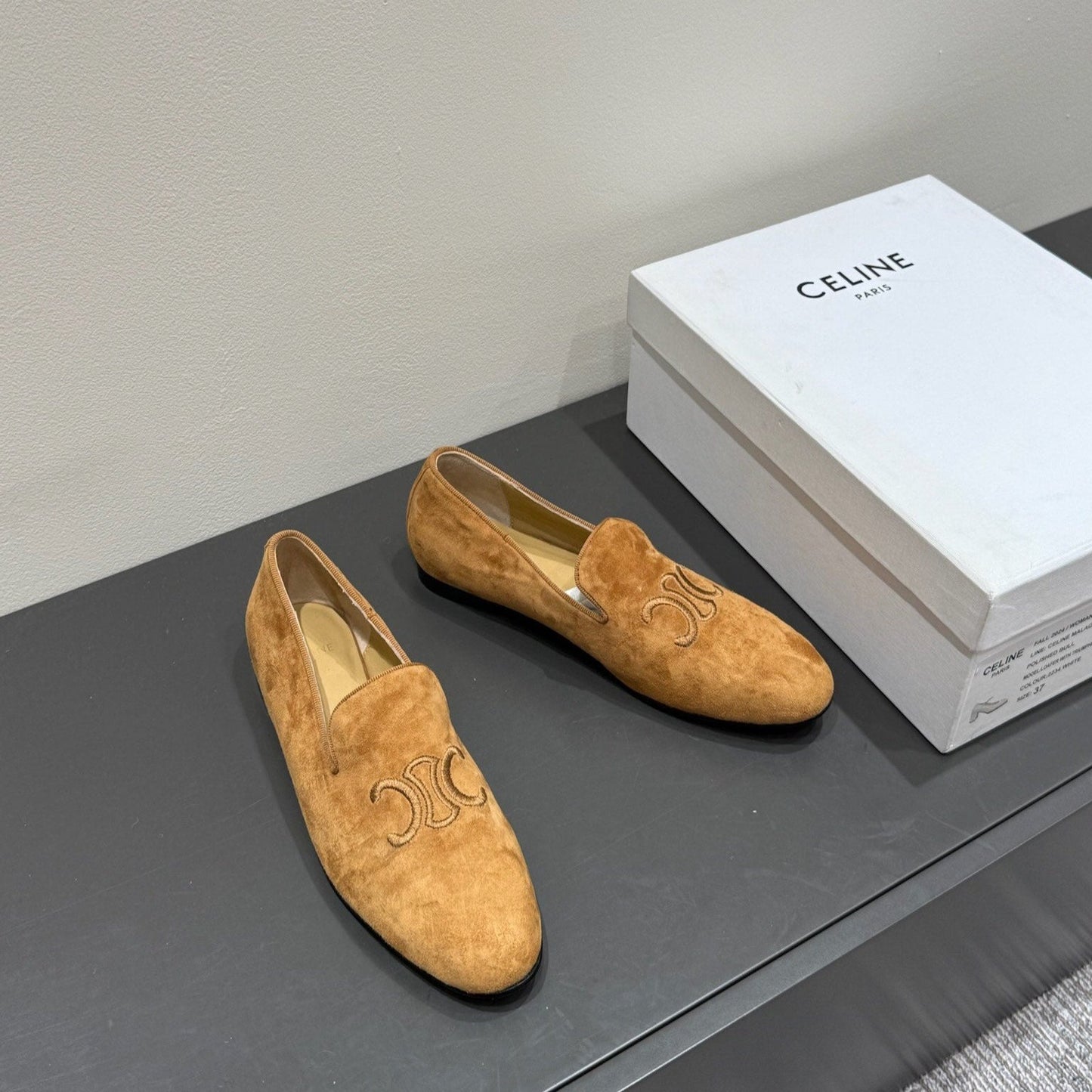 LOAFERS IN PEANUT BROWN SUEDE EMBROIDERED LOGO - 35