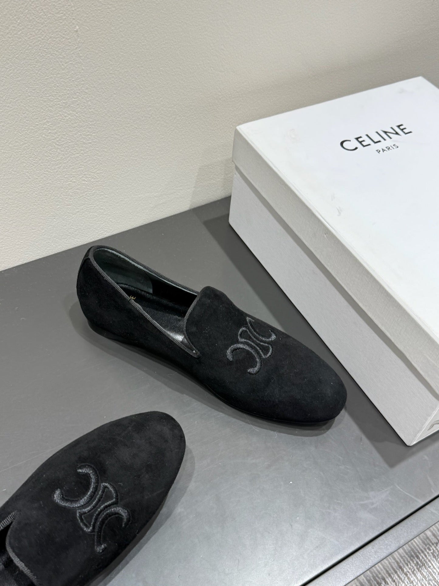 LOAFERS IN BLACK SUEDE EMBROIDERED LOGO - 35