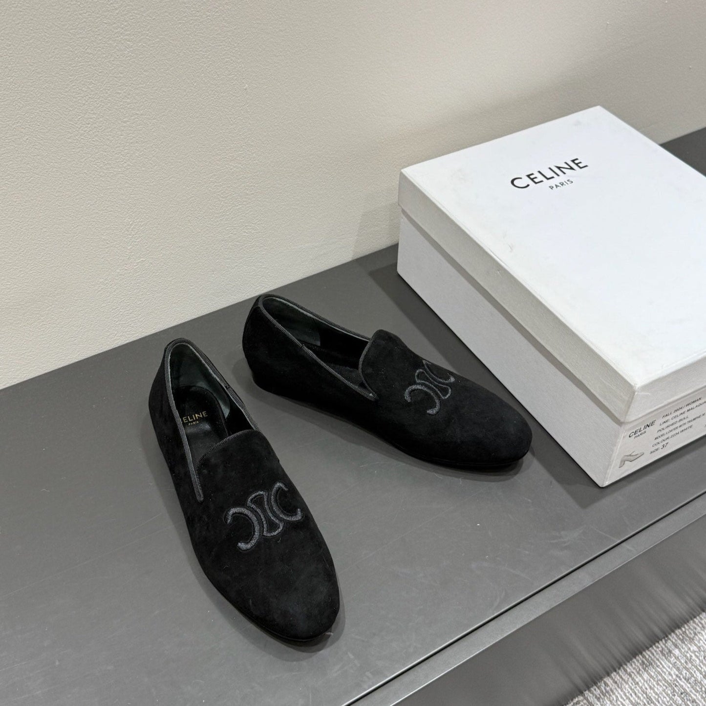 LOAFERS IN BLACK SUEDE EMBROIDERED LOGO - 35