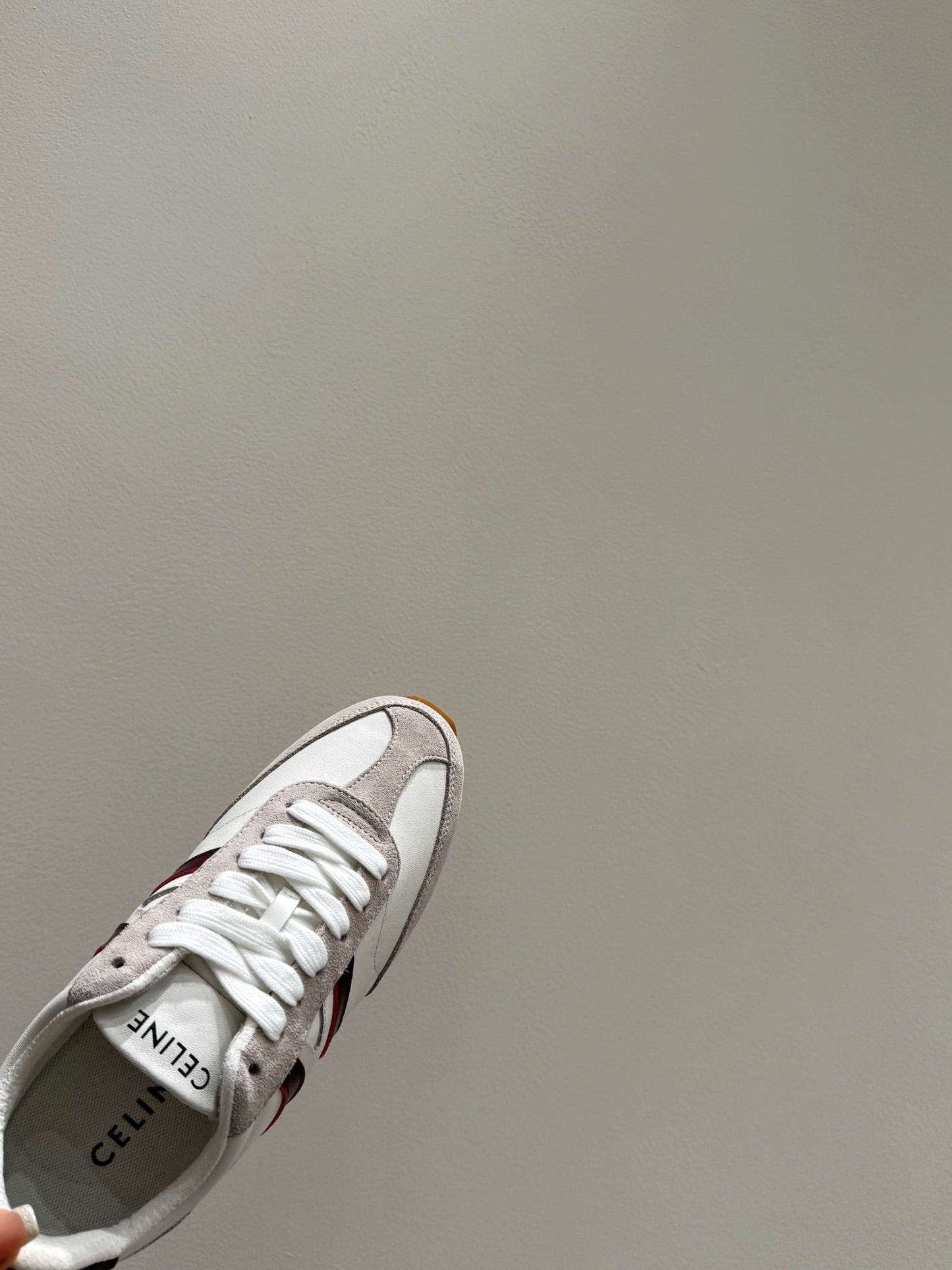 JOGGER LOW LACE-UP SNEAKER IN CALFSKIN & SUEDE WHITE/BEIGE/RED - 35