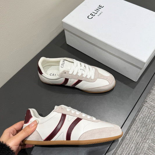 JOGGER LOW LACE-UP SNEAKER IN CALFSKIN & SUEDE WHITE/BEIGE/RED - 35