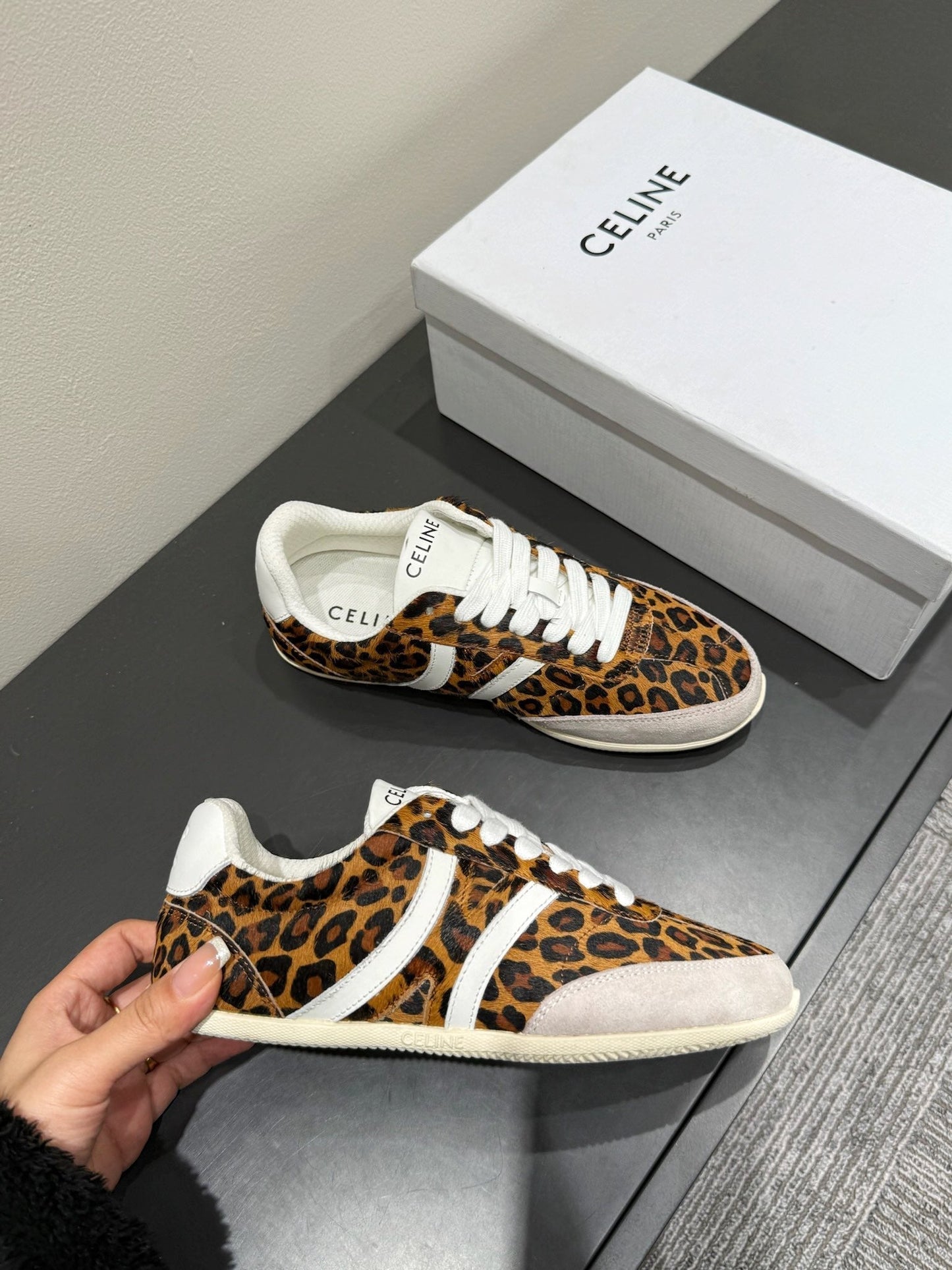 JOGGER LOW LACE-UP SNEAKER IN LEOPARD PRINTED HAIRY CALFSKIN - 35