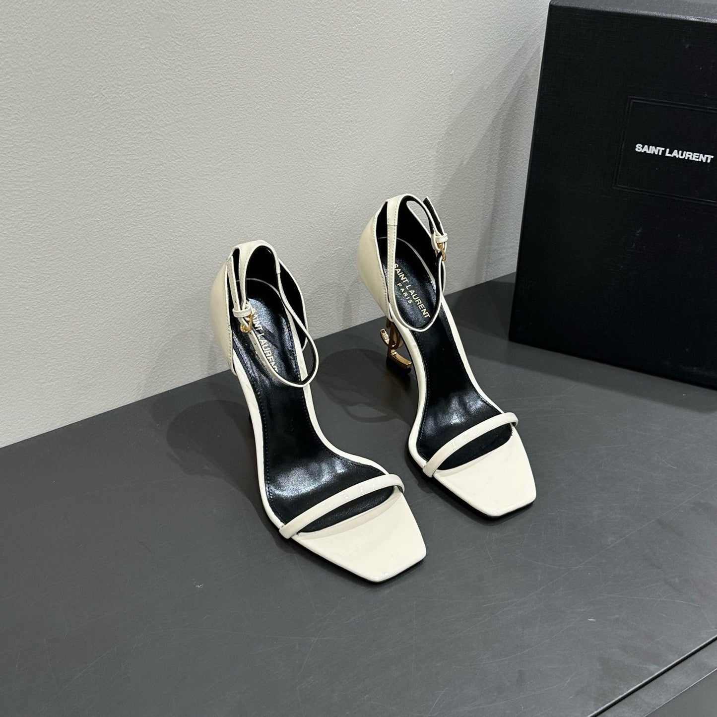 YSL HEELED SANDALS 25S 105 MM IN CREAM WHITE LAMBSKIN - 34