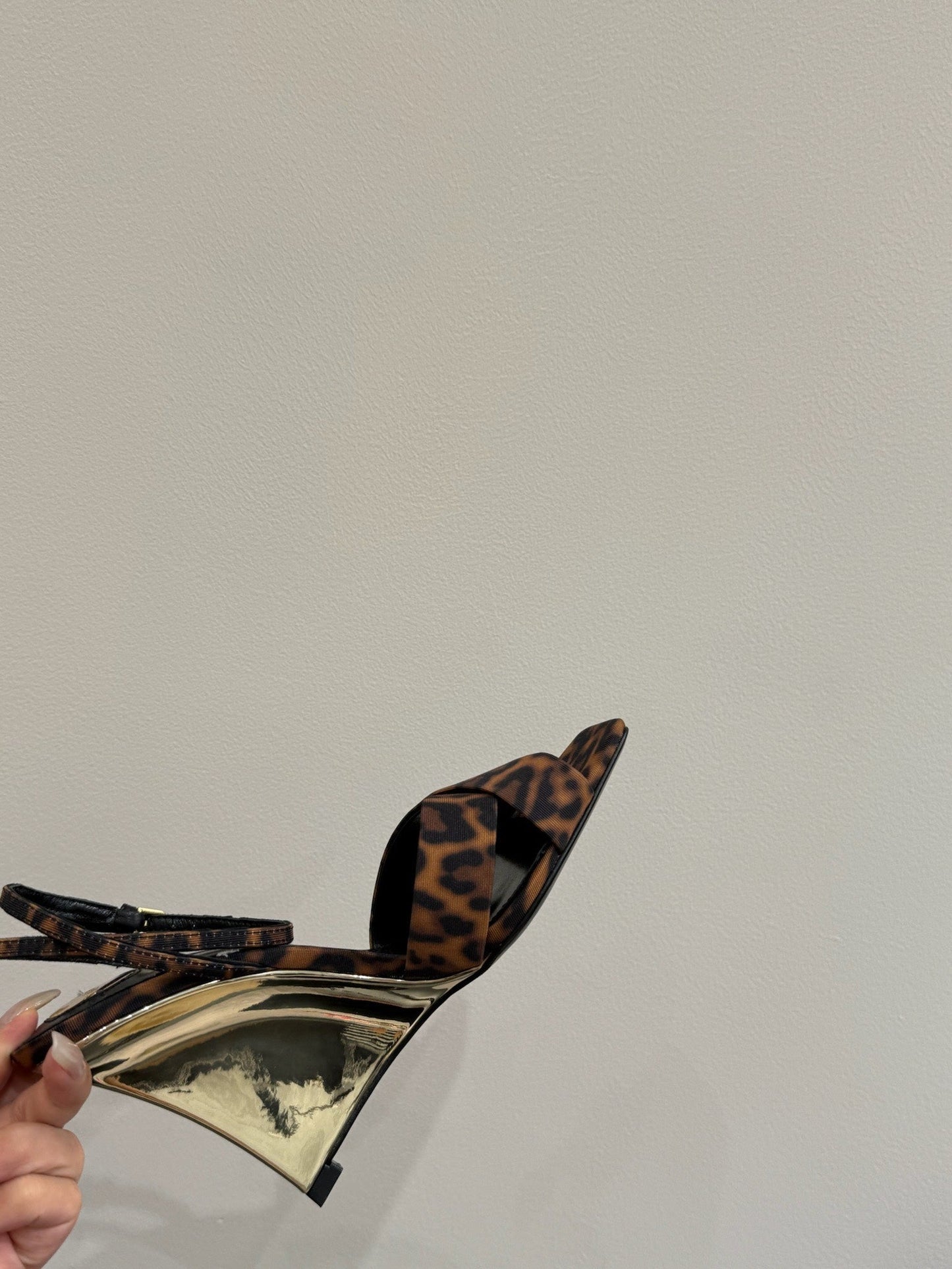YSL STRAPPY WEDGE SANDALS 25S IN LEOPARD PRINT FABRIC - 35