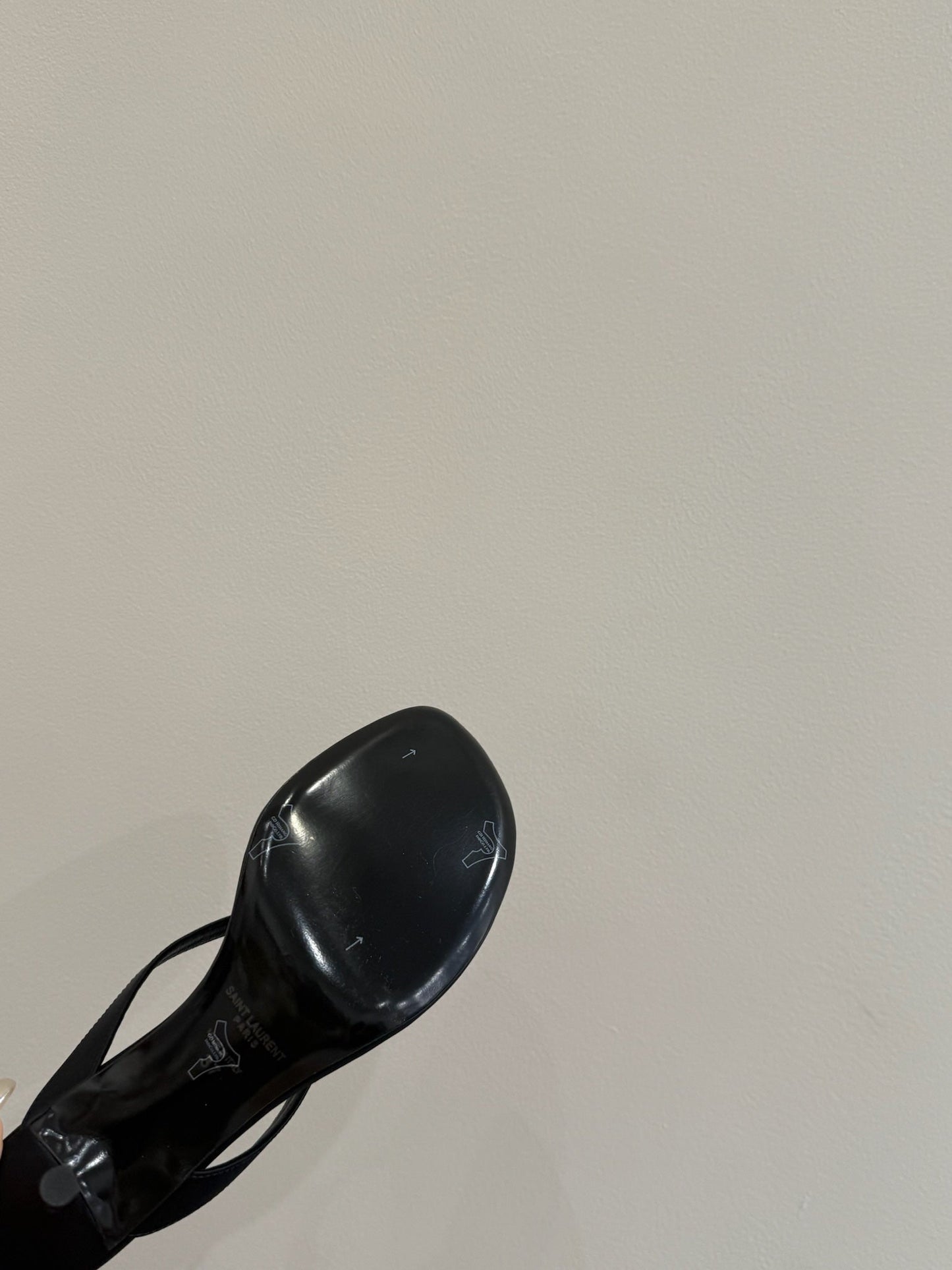 YSL HEELED THONG SANDALS 25S IN BLACK SATIN WITH CRYSTAL - 35