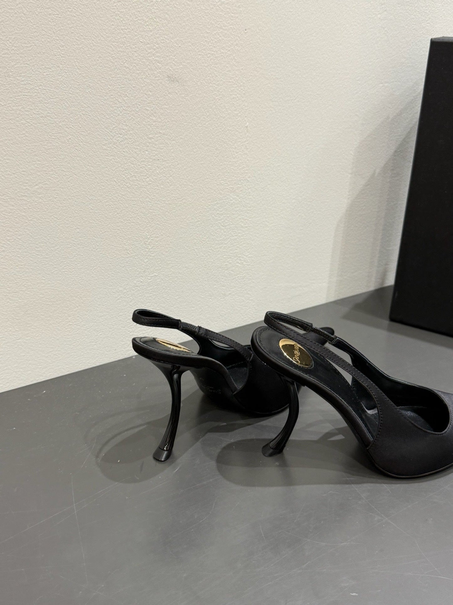 YSL HIGH SLINGBACK 25S IN BLACK SATIN - 35