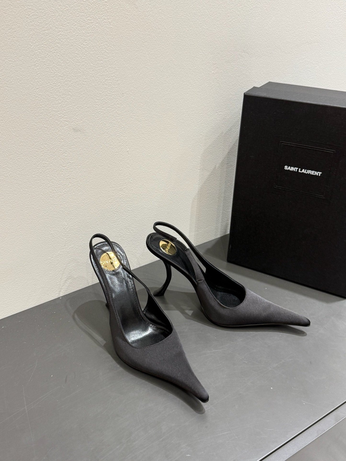 YSL HIGH SLINGBACK 25S IN BLACK SATIN - 35