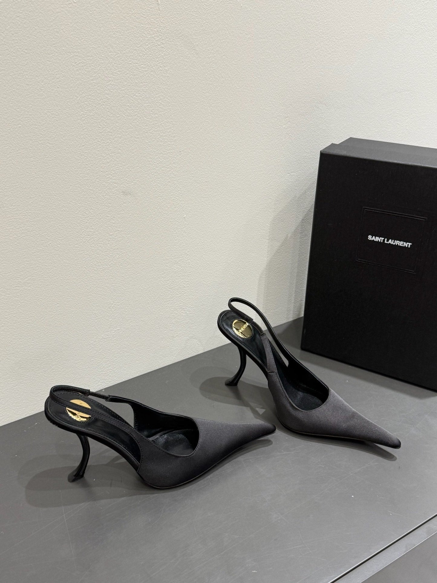 YSL HIGH SLINGBACK 25S IN BLACK SATIN - 35