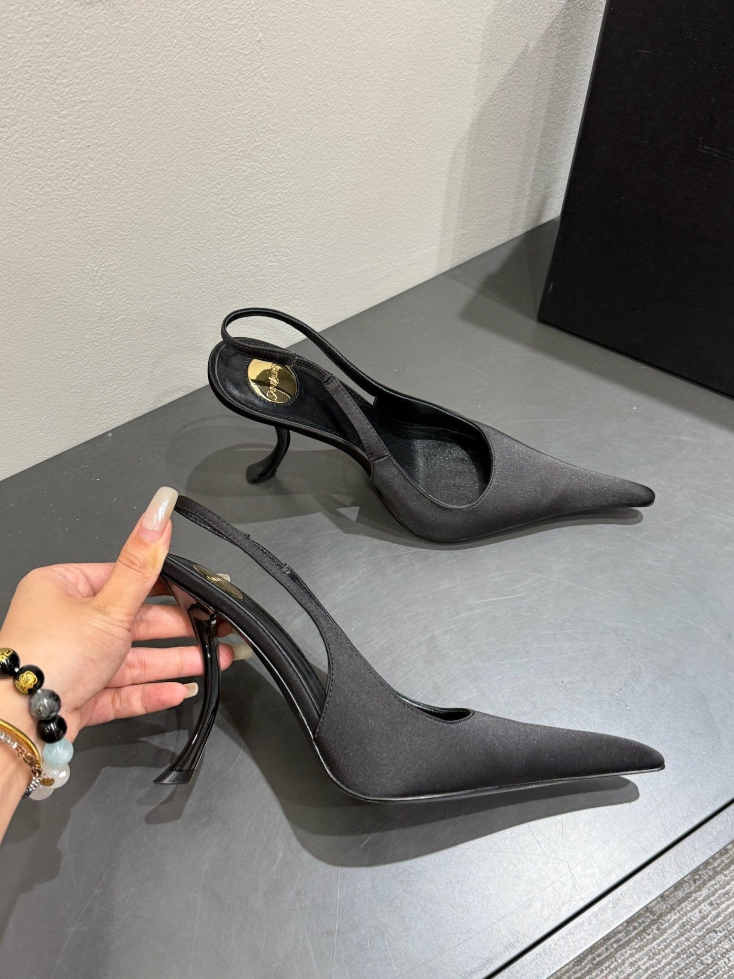 YSL HIGH SLINGBACK 25S IN BLACK SATIN - 35