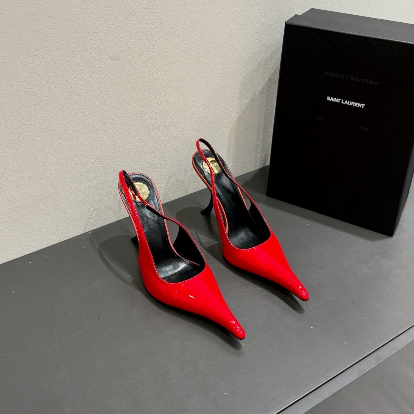 YSL HIGH SLINGBACK 25S IN RED GLOSSY LAMBSKIN - 35