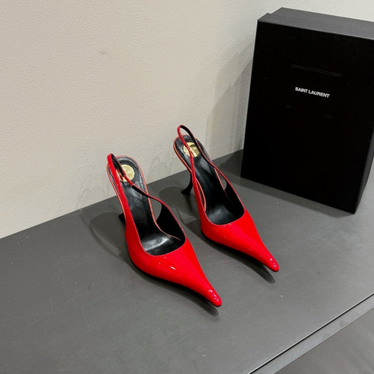 YSL HIGH SLINGBACK 25S IN RED GLOSSY LAMBSKIN - 35