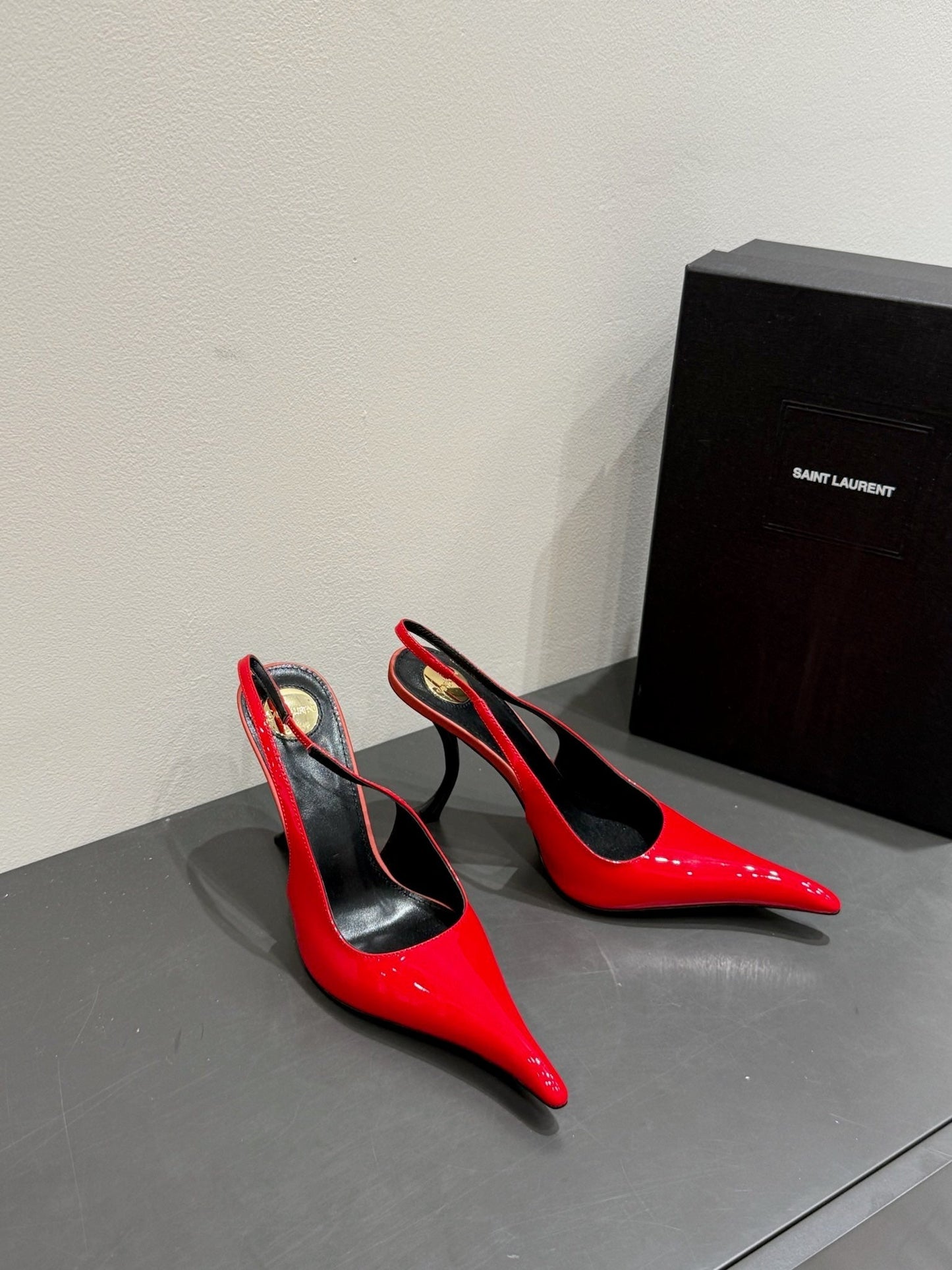 YSL HIGH SLINGBACK 25S IN RED GLOSSY LAMBSKIN - 35