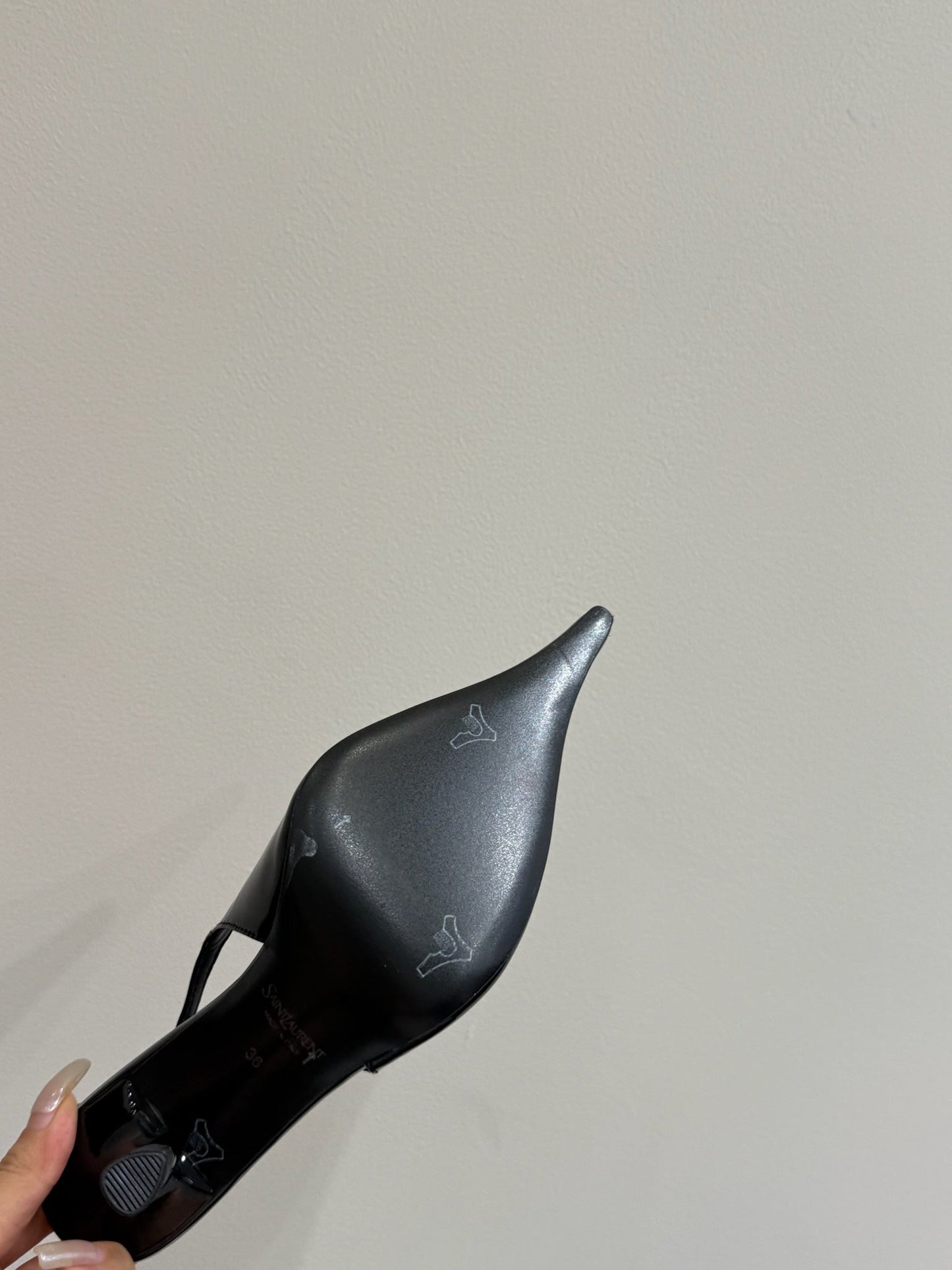 YSL HIGH SLINGBACK 25S IN BLACK GLOSSY LAMBSKIN - 35