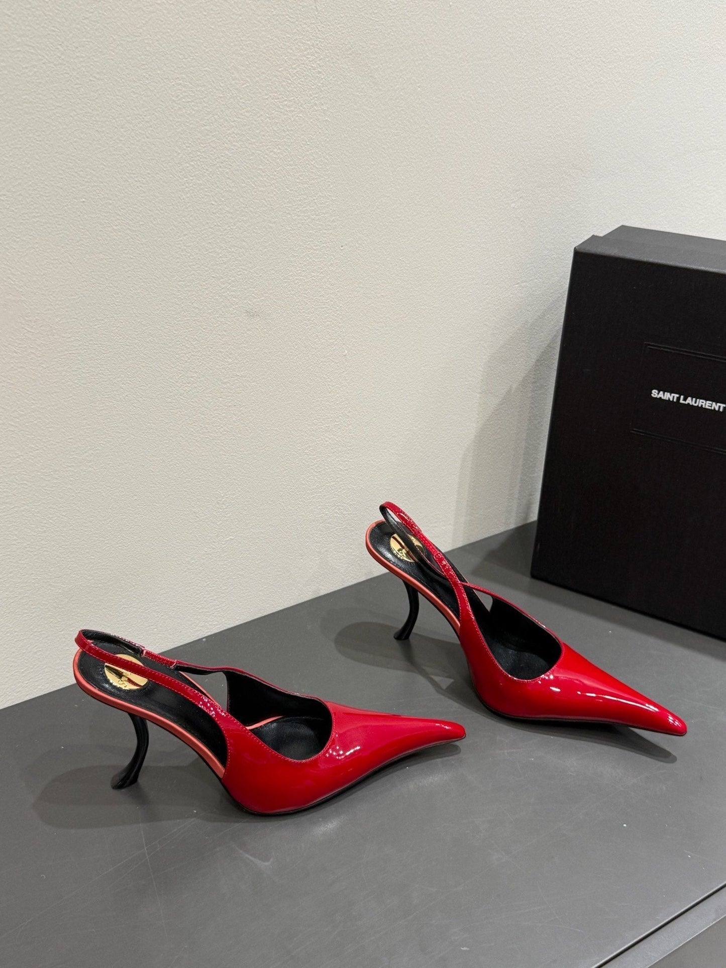 YSL HIGH SLINGBACK 25S IN DARK RED GLOSSY LAMBSKIN - 35