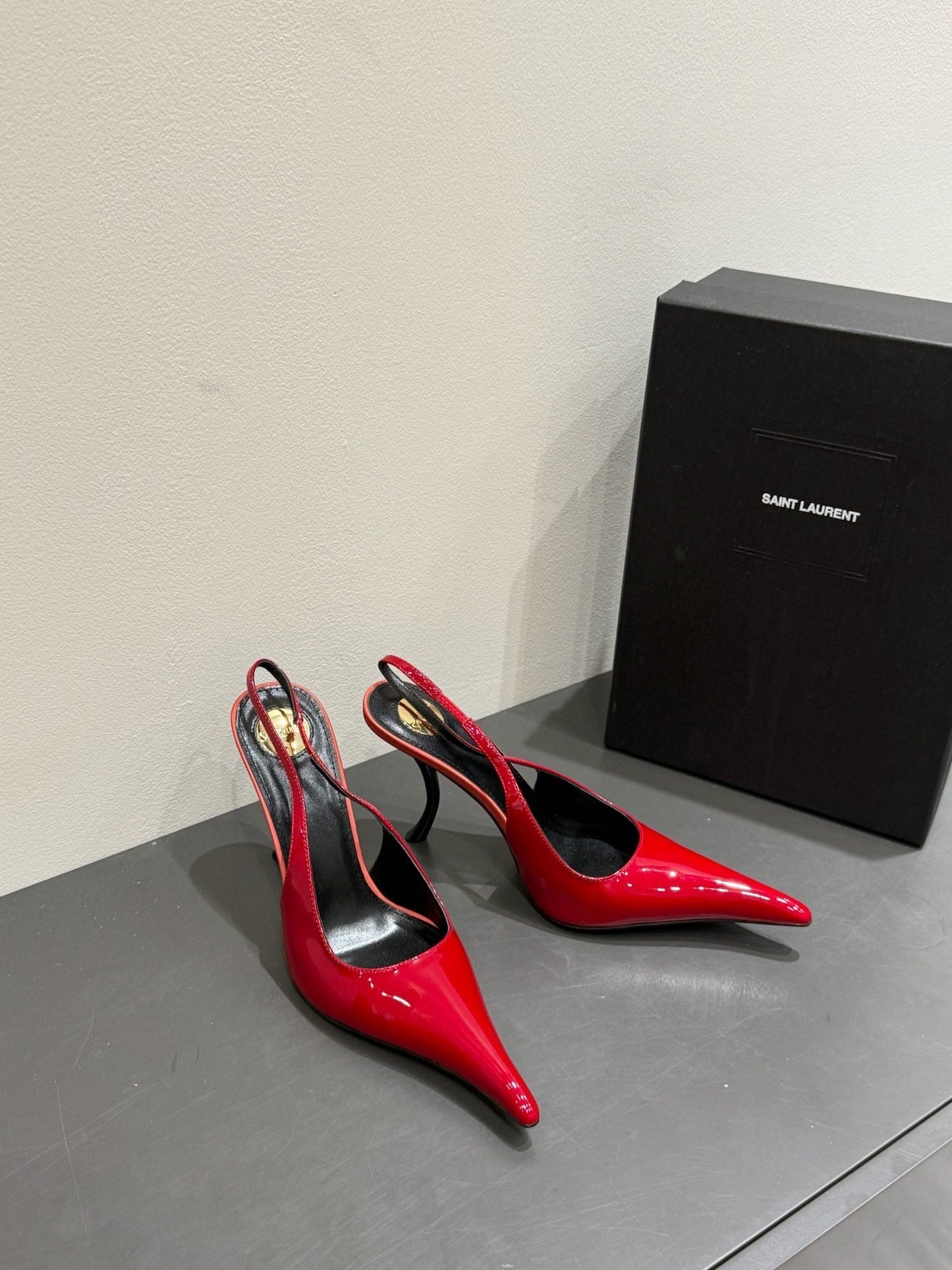 YSL HIGH SLINGBACK 25S IN DARK RED GLOSSY LAMBSKIN - 35
