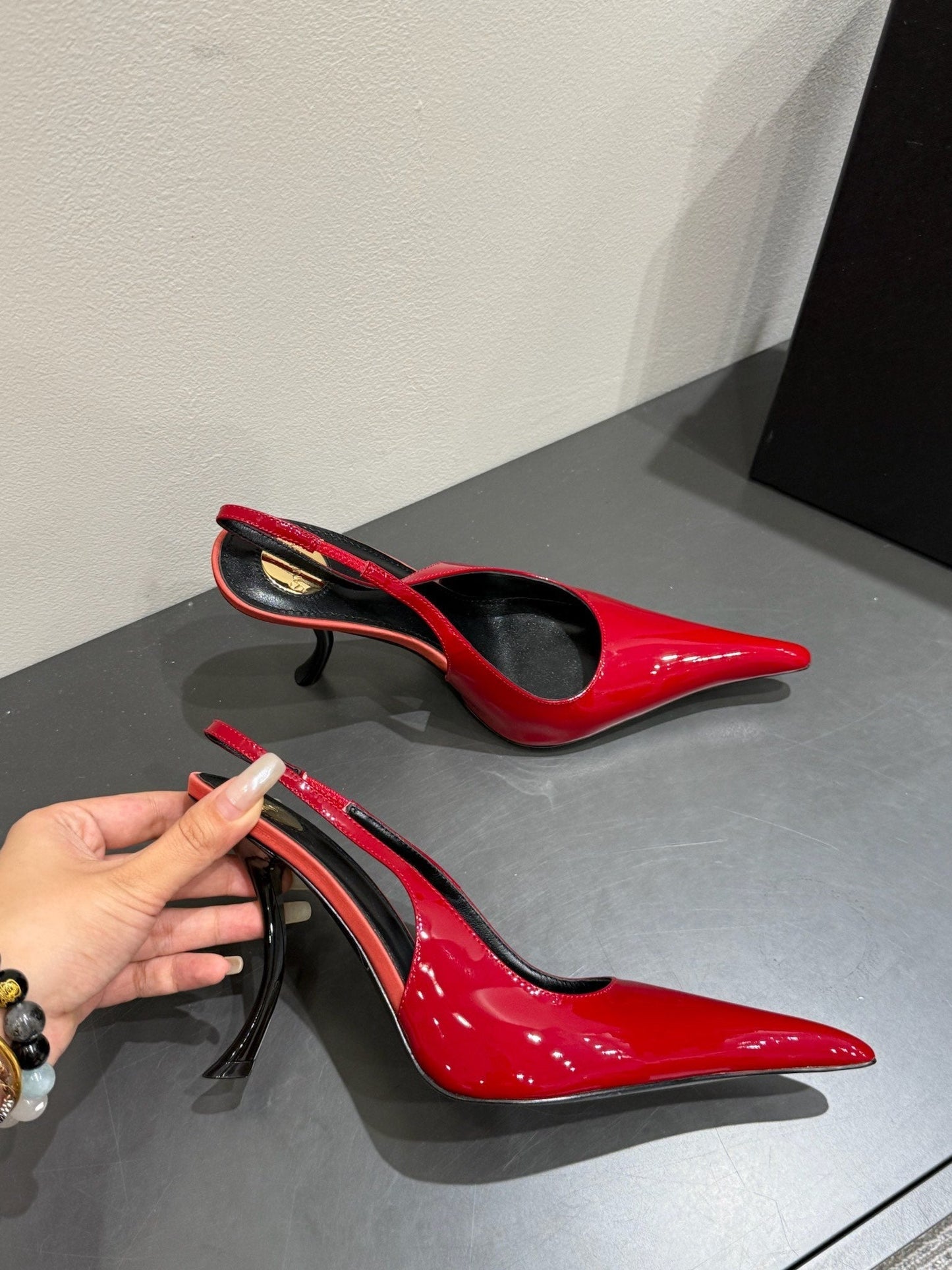 YSL HIGH SLINGBACK 25S IN DARK RED GLOSSY LAMBSKIN - 35
