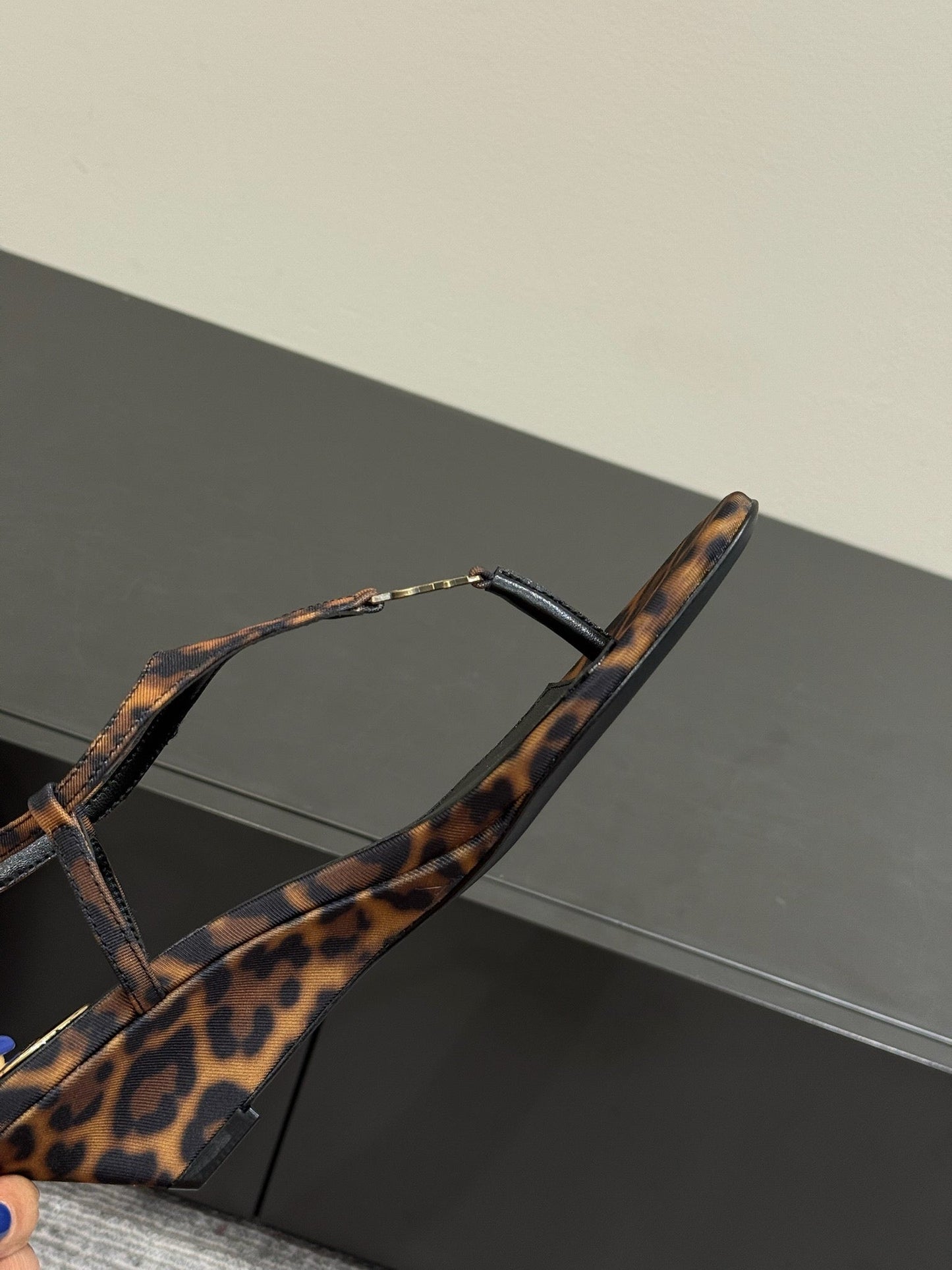 YSL WEDGE THONG SANDALS 25S IN LEOPARD LAMBSKIN WITH GOLD HARDWARE - 35