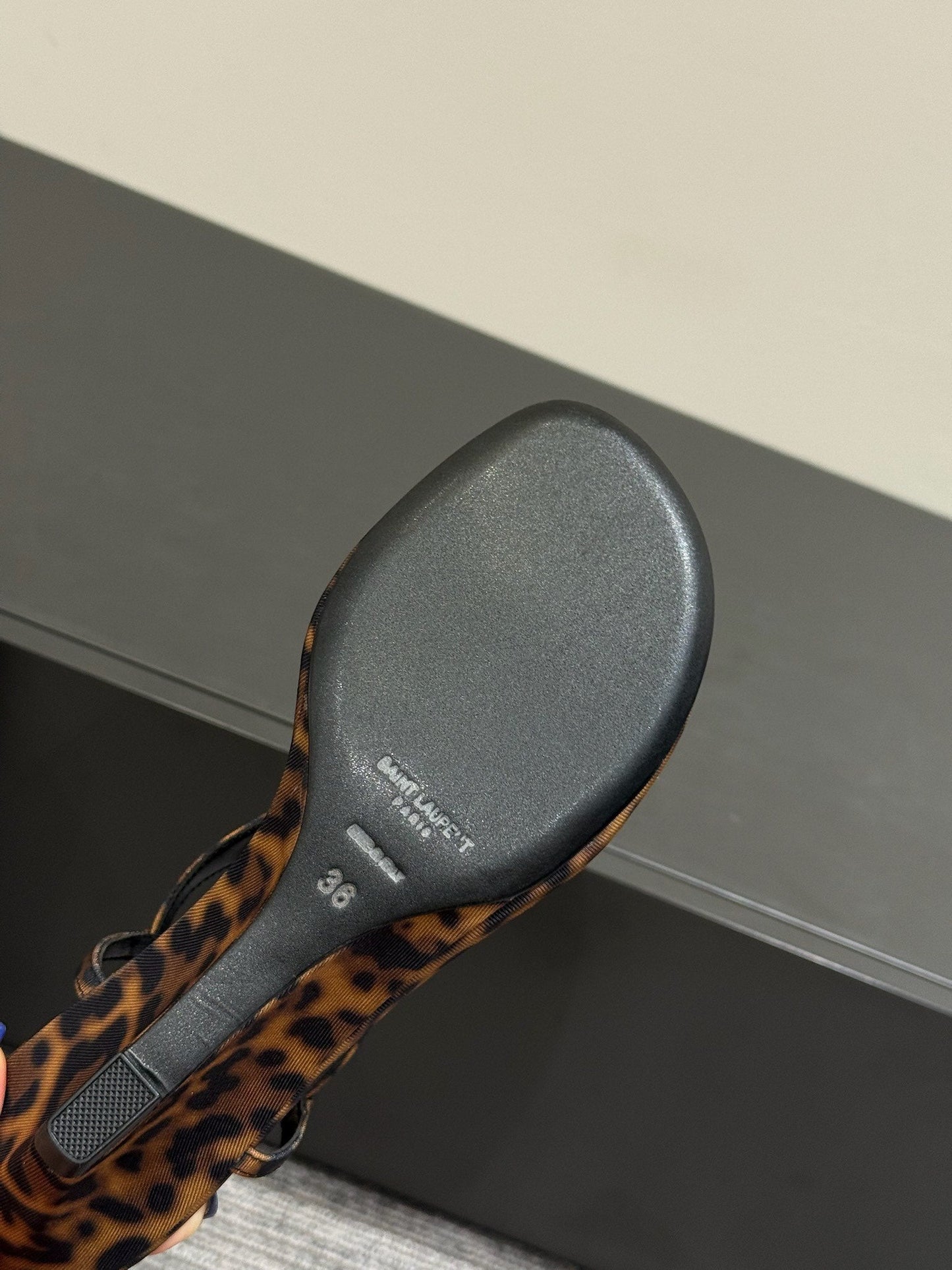 YSL WEDGE THONG SANDALS 25S IN LEOPARD LAMBSKIN WITH GOLD HARDWARE - 35