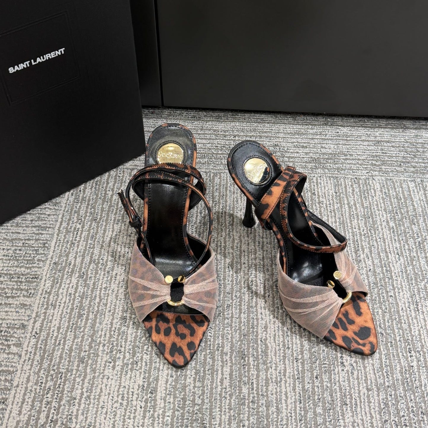 YSL HEELED SANDALS 25S 100 MM IN LEOPARD PRINT LAMBSKIN - 35
