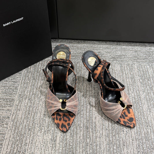 YSL HEELED SANDALS 25S 100 MM IN LEOPARD PRINT LAMBSKIN - 35