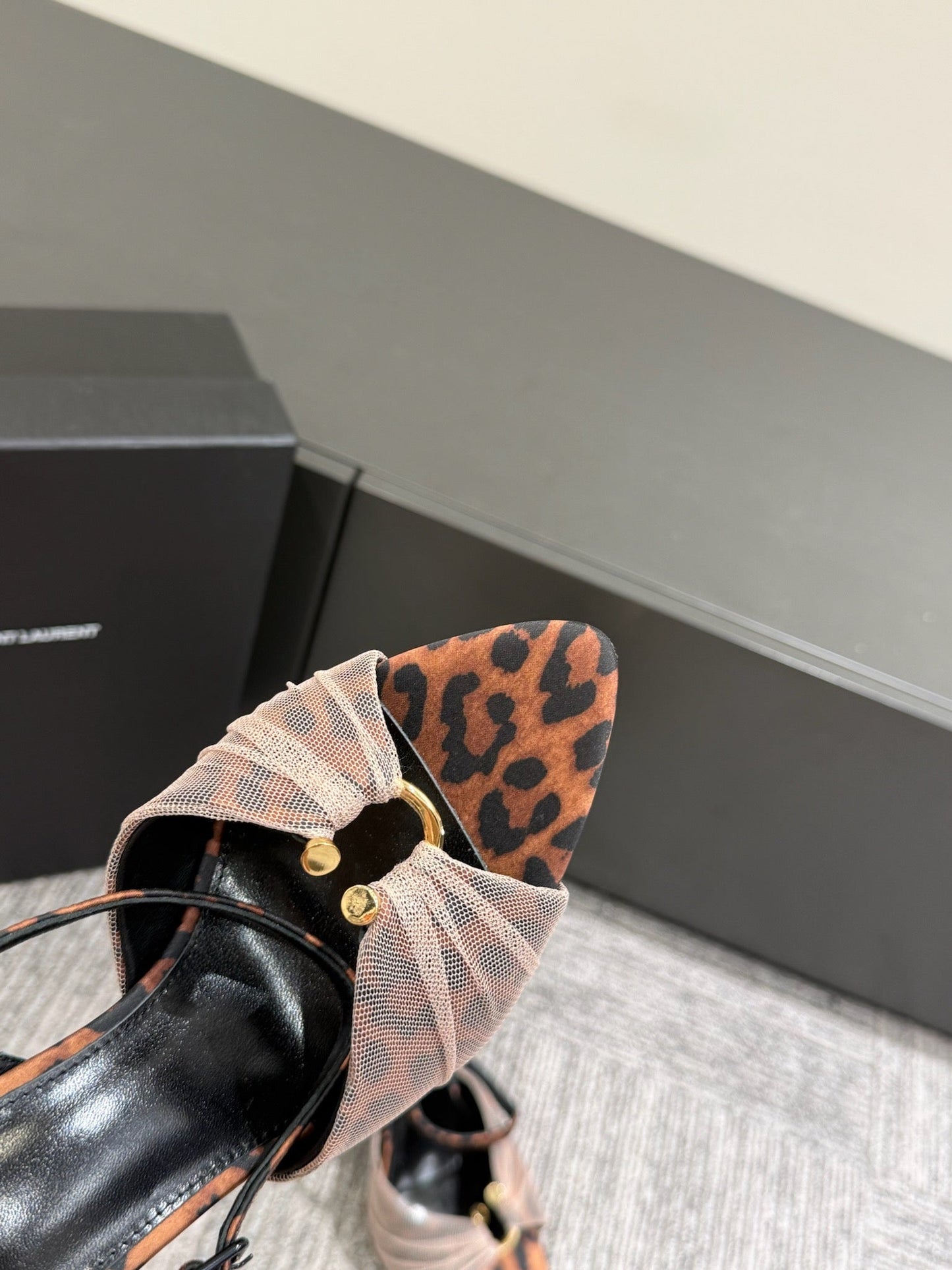 YSL HEELED SANDALS 25S 100 MM IN LEOPARD PRINT LAMBSKIN - 35