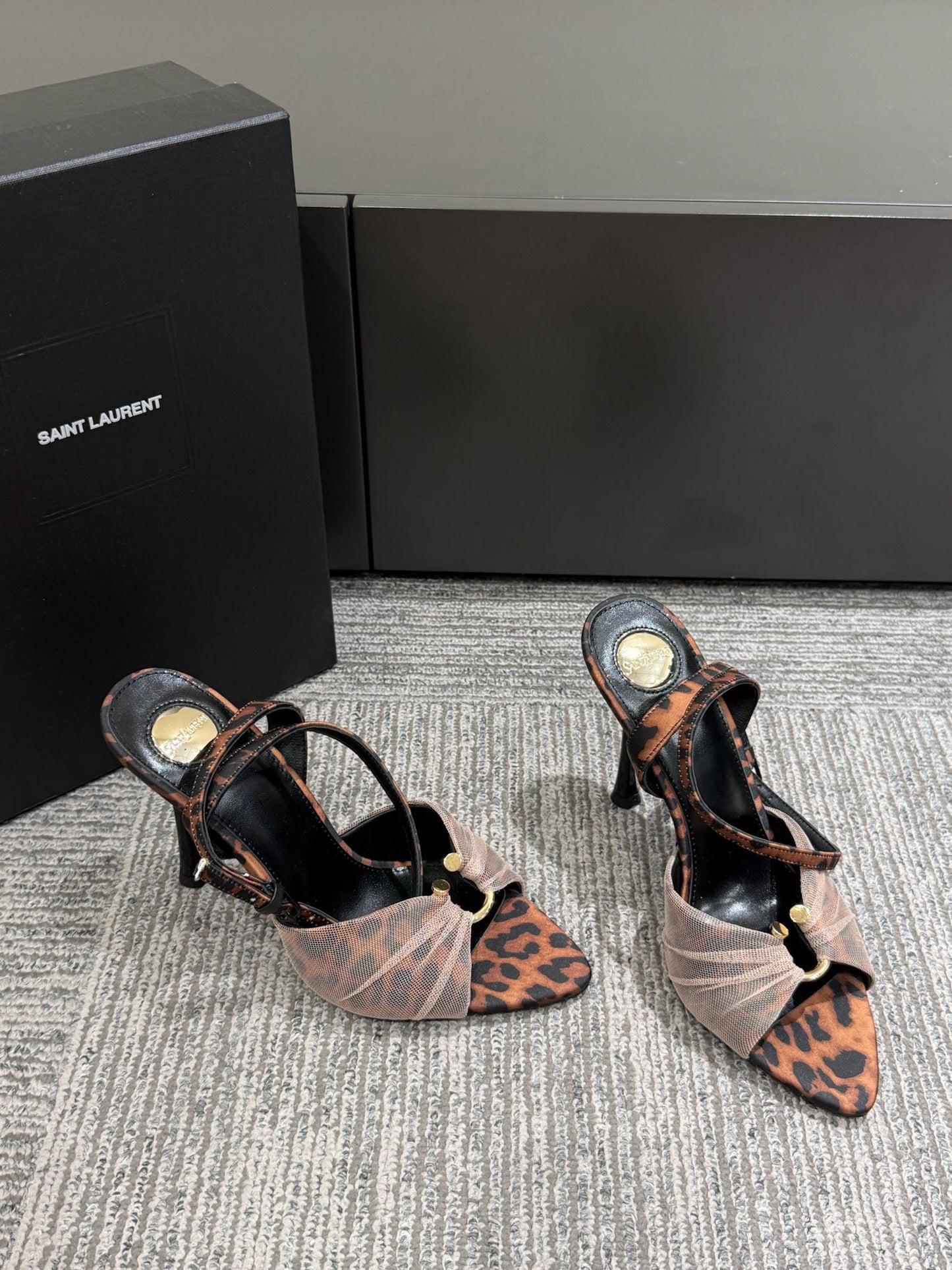 YSL HEELED SANDALS 25S 100 MM IN LEOPARD PRINT LAMBSKIN - 35