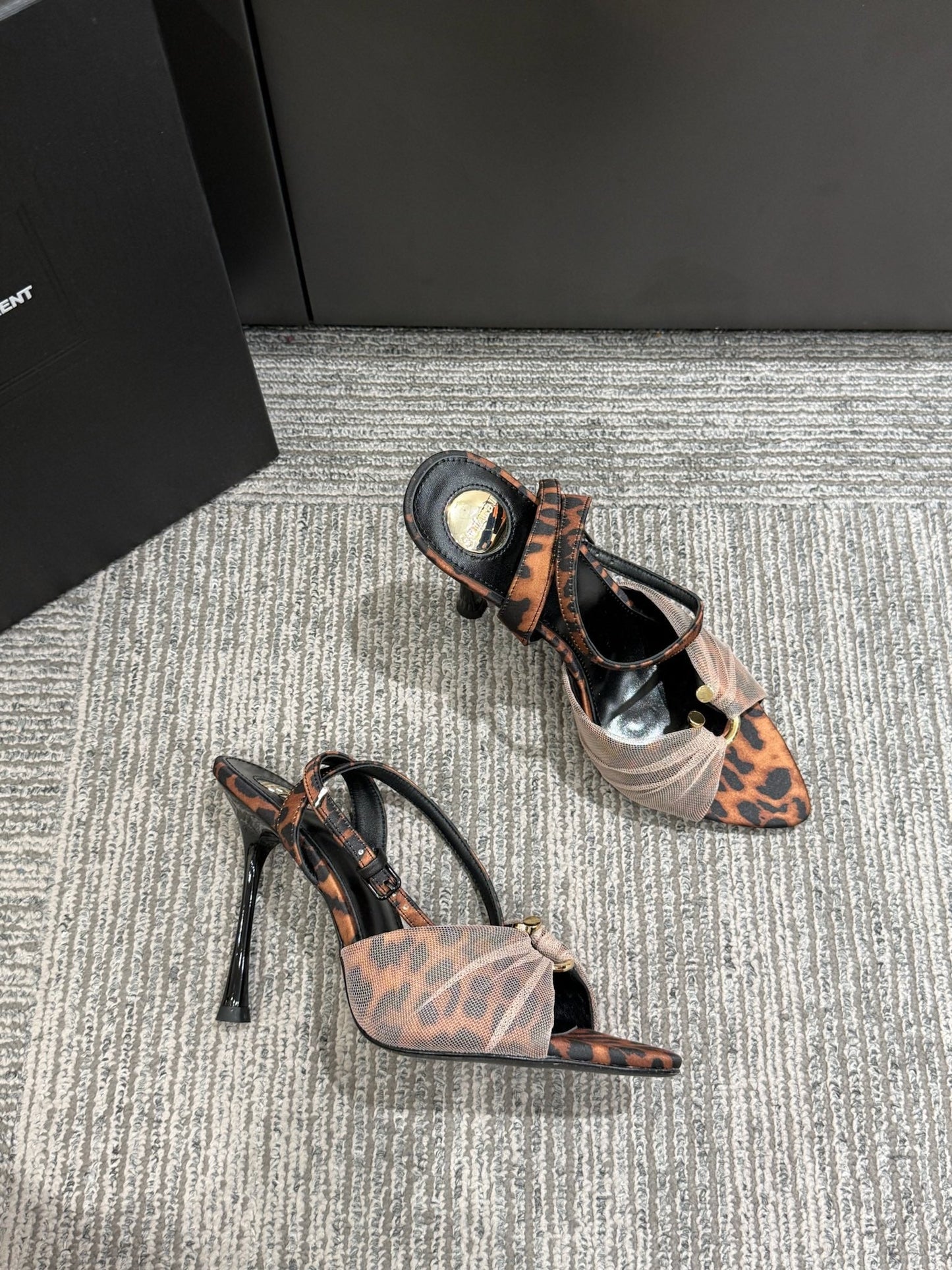 YSL HEELED SANDALS 25S 100 MM IN LEOPARD PRINT LAMBSKIN - 35
