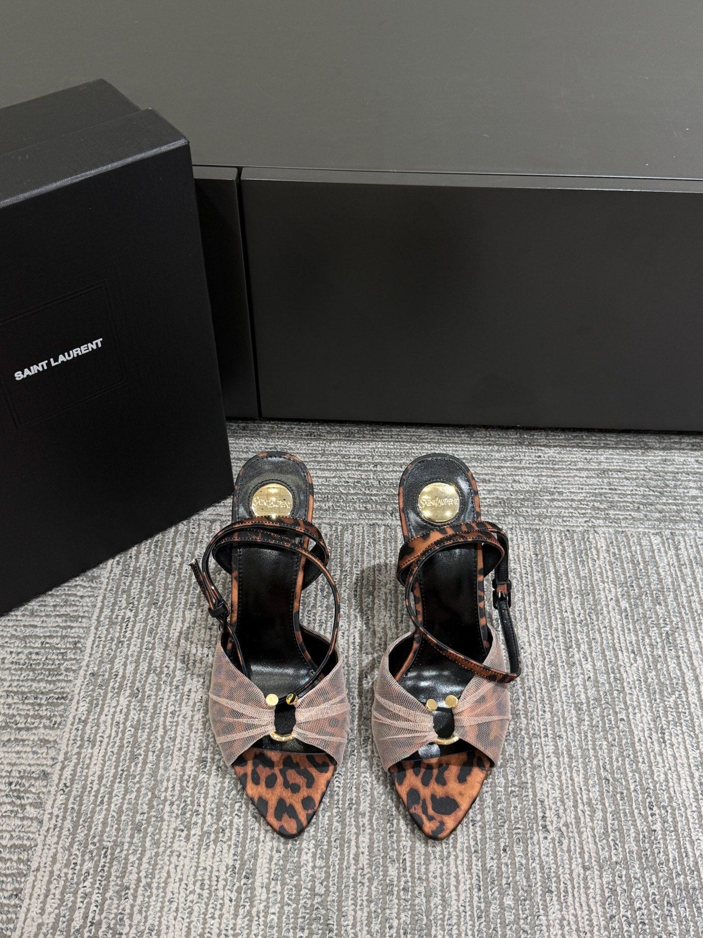 YSL HEELED SANDALS 25S 100 MM IN LEOPARD PRINT LAMBSKIN - 35