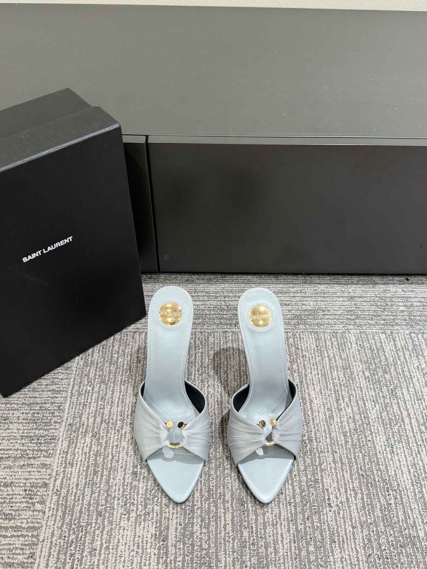 YSL HIGH HEEL 25S 100 MM IN LIGHT SLATE BLUE LAMBSKIN - 35
