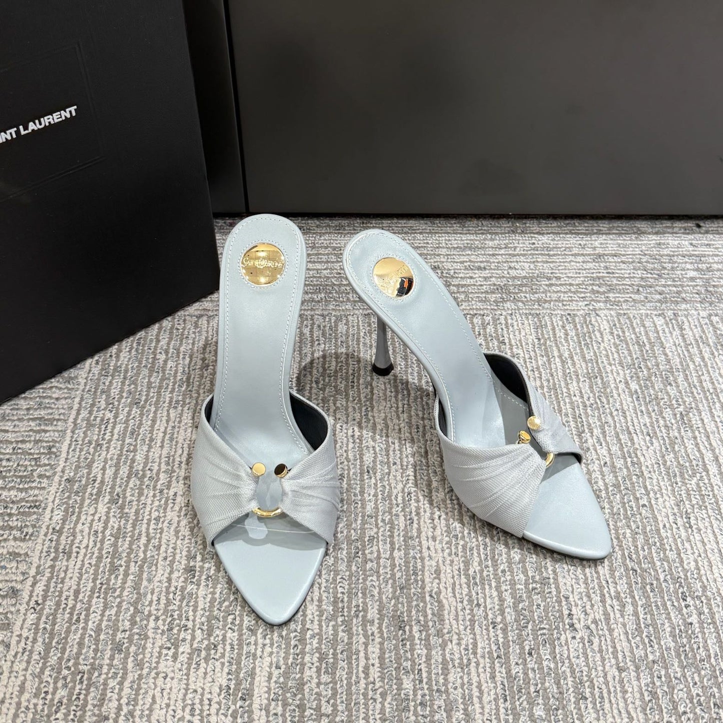 YSL HIGH HEEL 25S 100 MM IN LIGHT SLATE BLUE LAMBSKIN - 35