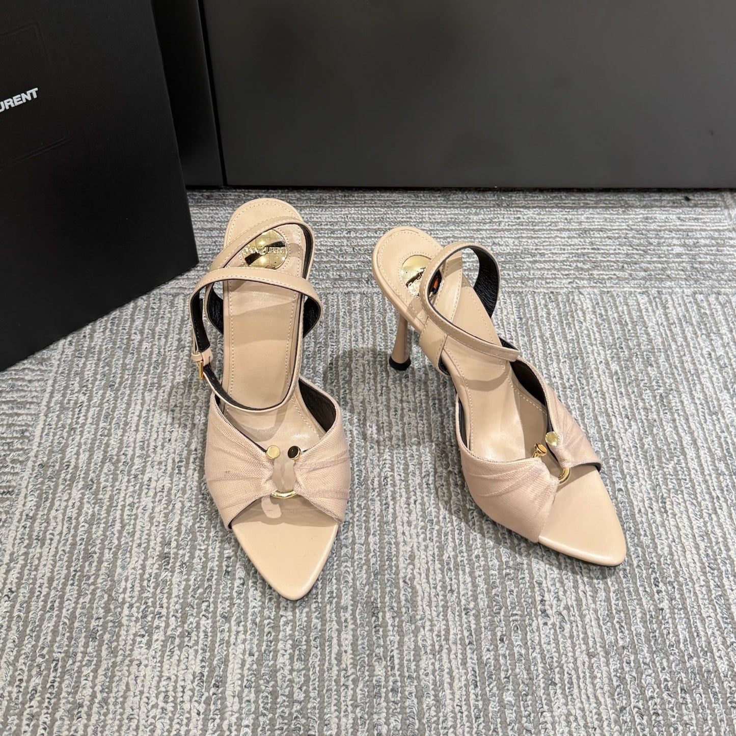 YSL HEELED SANDALS 25S 100 MM IN BEIGE LAMBSKIN - 35