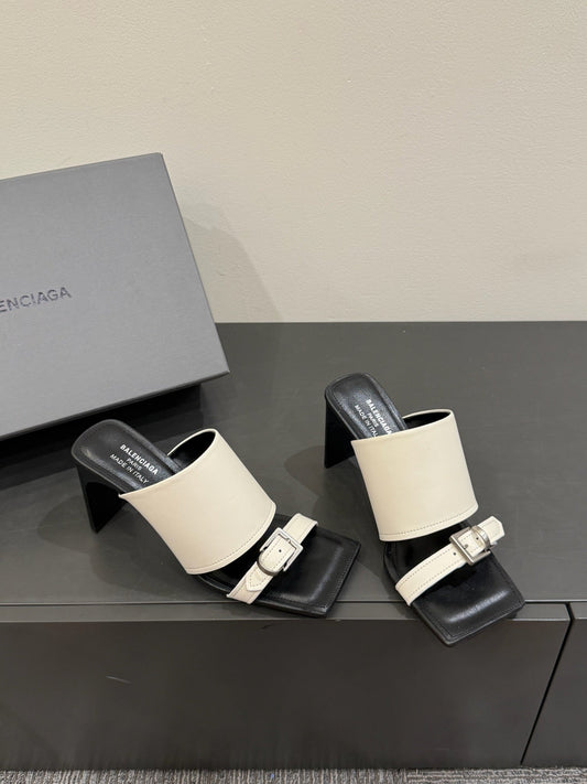 BALENCIAGA 25S HIGH-HEELED SANDALS IN WHITE CALFSKIN WITH SILVER HARDWARE - 35