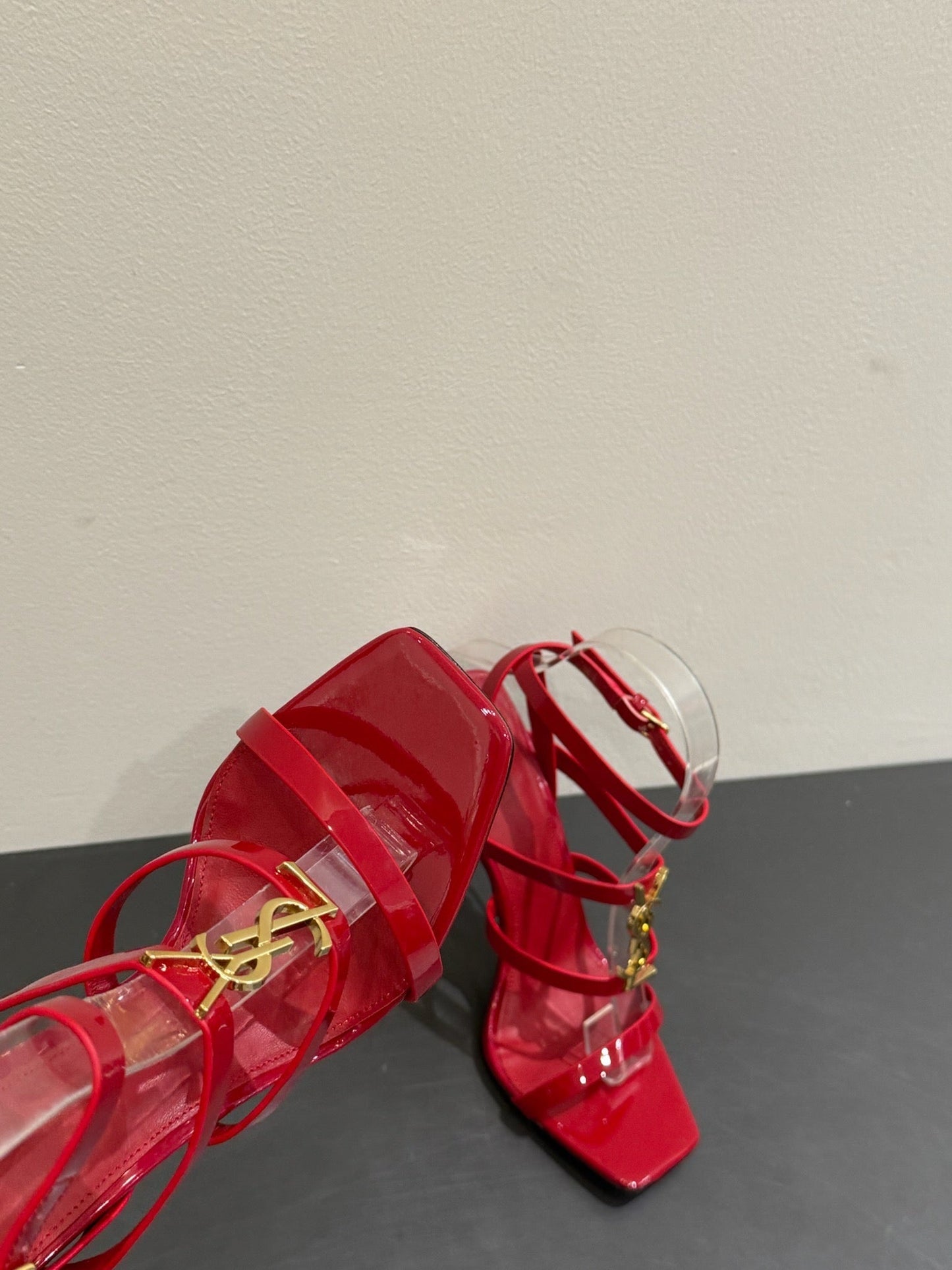 YSL SINGLE-STRAP HEELED SANDALS 25S IN RED LAMBSKIN - 35