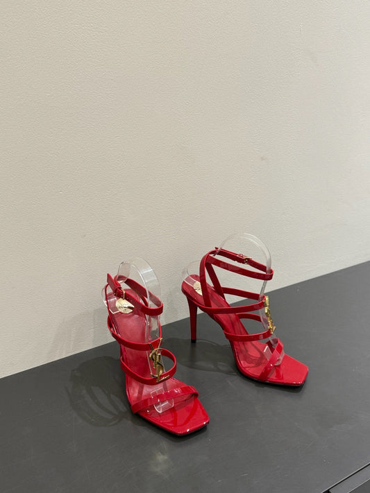 YSL SINGLE-STRAP HEELED SANDALS 25S IN RED LAMBSKIN - 35