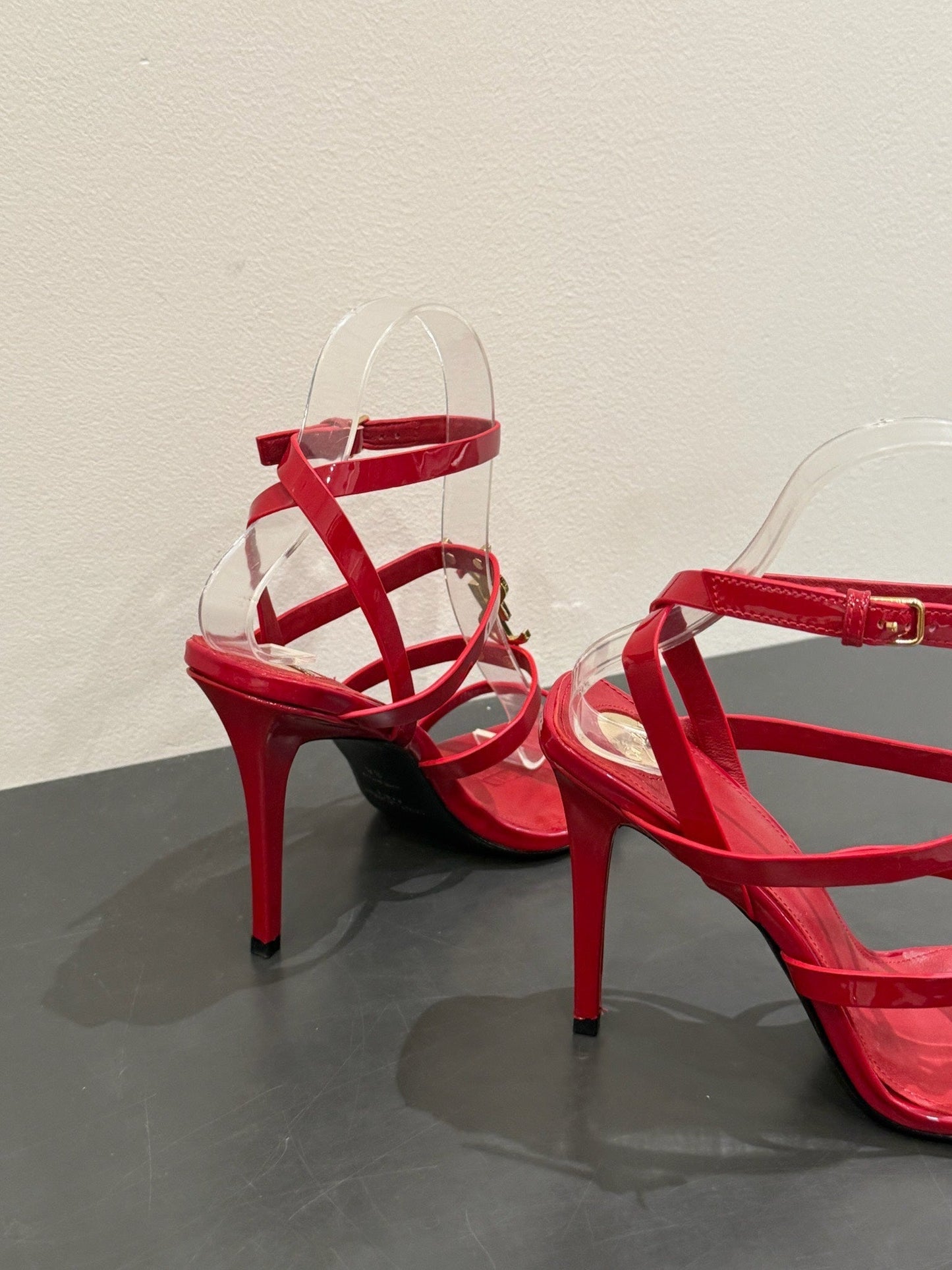 YSL SINGLE-STRAP HEELED SANDALS 25S IN RED LAMBSKIN - 35