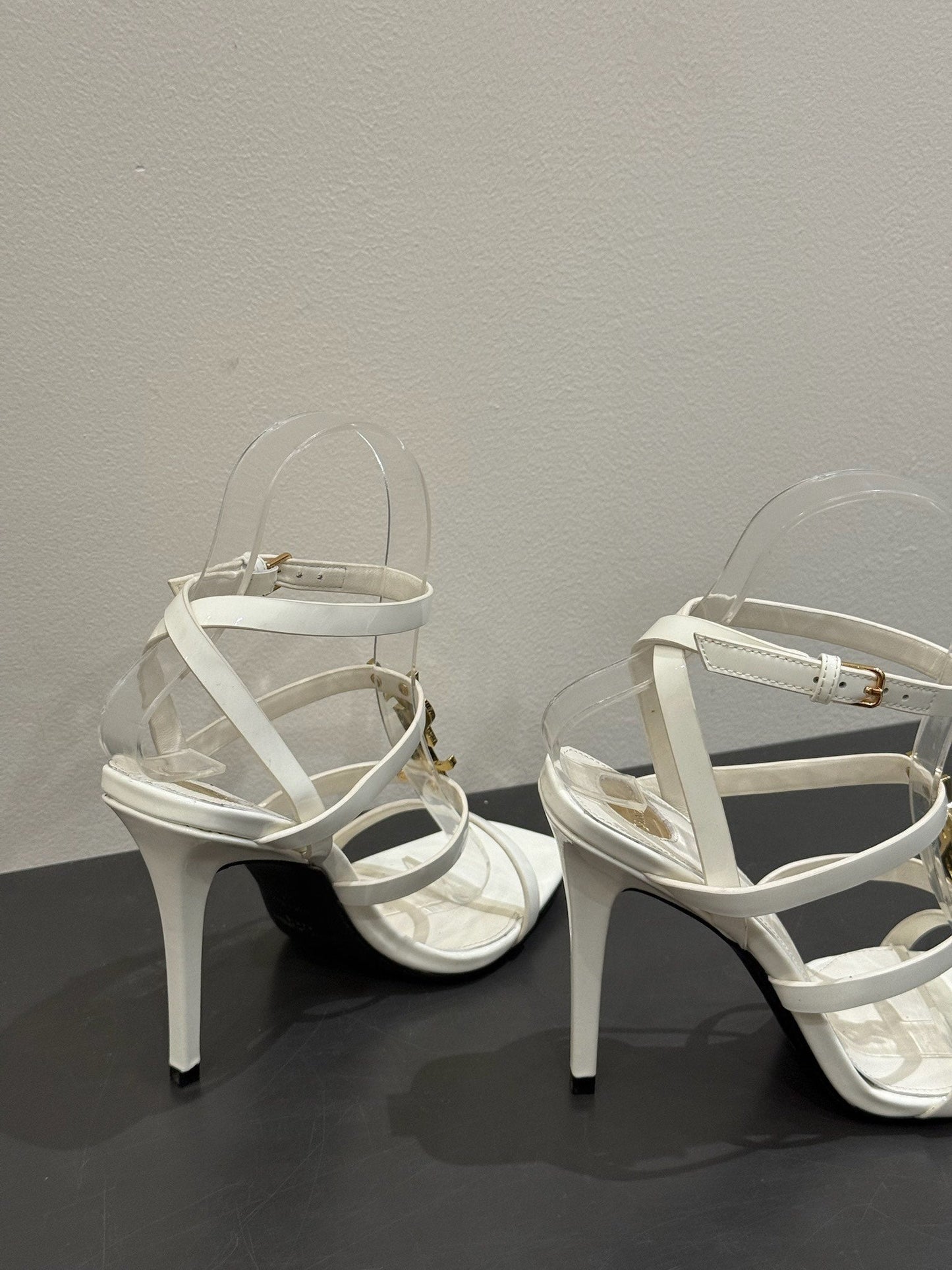 YSL SINGLE-STRAP HEELED SANDALS 25S IN WHITE LAMBSKIN - 35