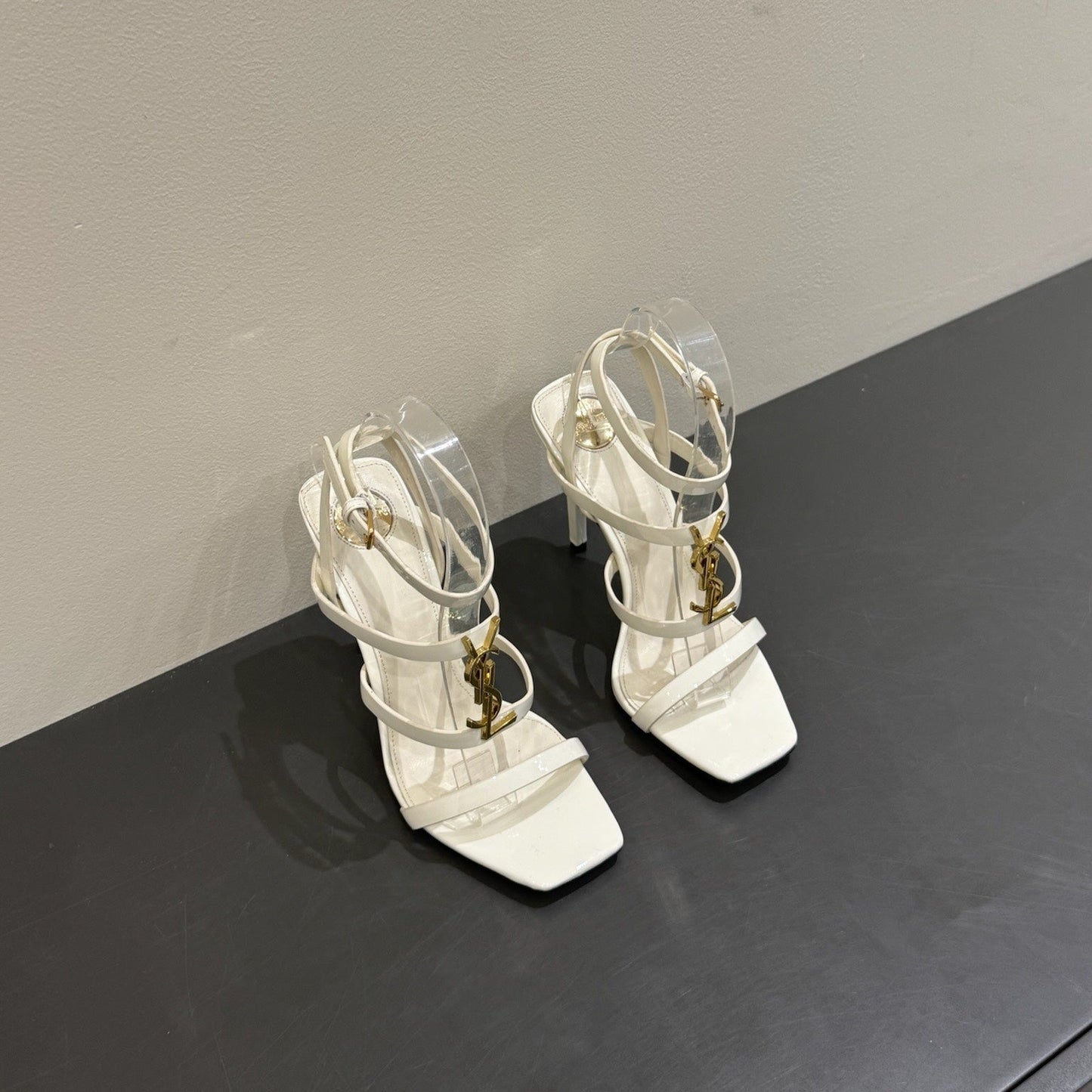 YSL SINGLE-STRAP HEELED SANDALS 25S IN WHITE LAMBSKIN - 35