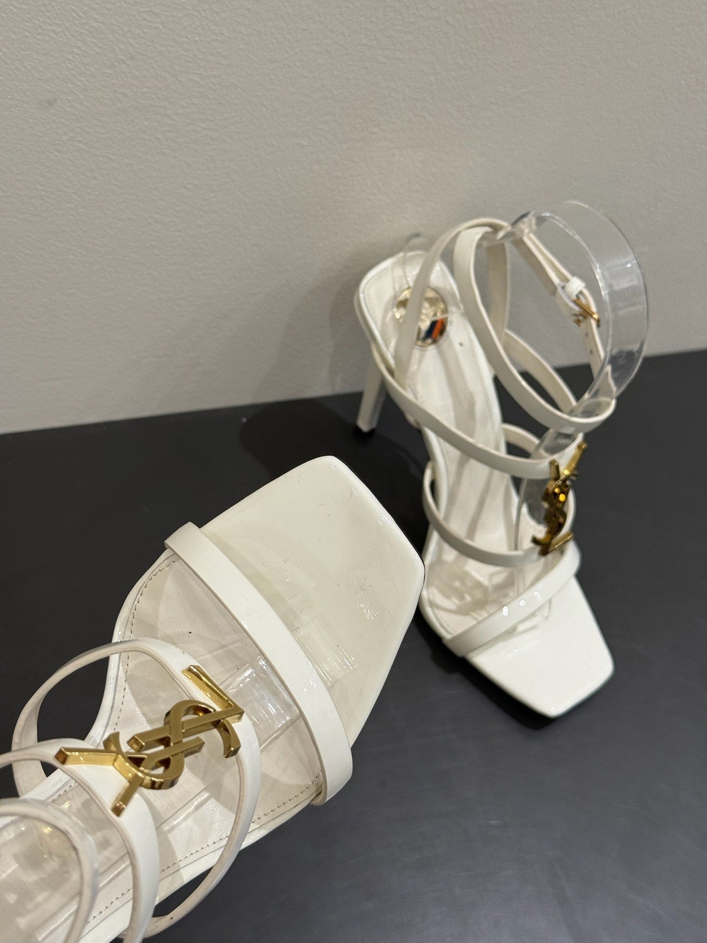 YSL SINGLE-STRAP HEELED SANDALS 25S IN WHITE LAMBSKIN - 35