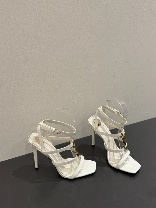 YSL SINGLE-STRAP HEELED SANDALS 25S IN WHITE LAMBSKIN - 35