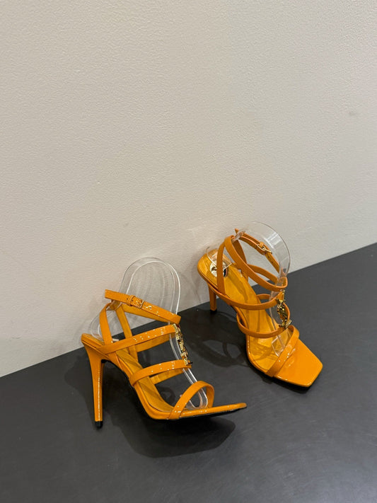YSL SINGLE-STRAP HEELED SANDALS 25S IN DARK ORANGE LAMBSKIN - 35