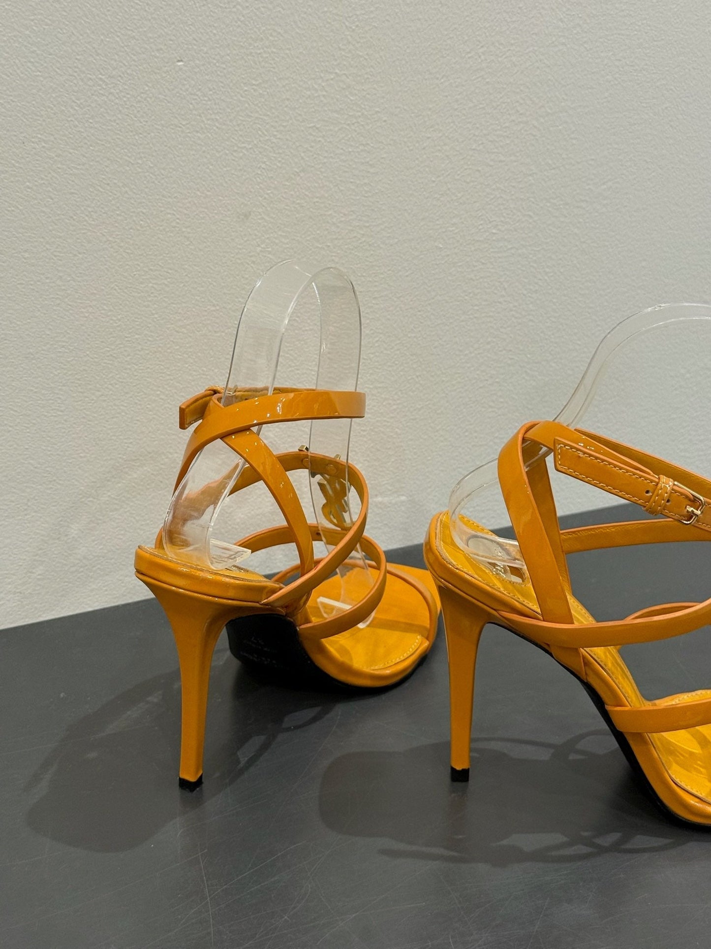 YSL SINGLE-STRAP HEELED SANDALS 25S IN DARK ORANGE LAMBSKIN - 35