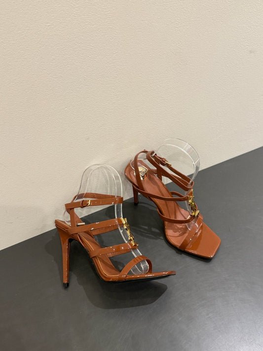 YSL SINGLE-STRAP HEELED SANDALS 25S IN BROWN LAMBSKIN - 35