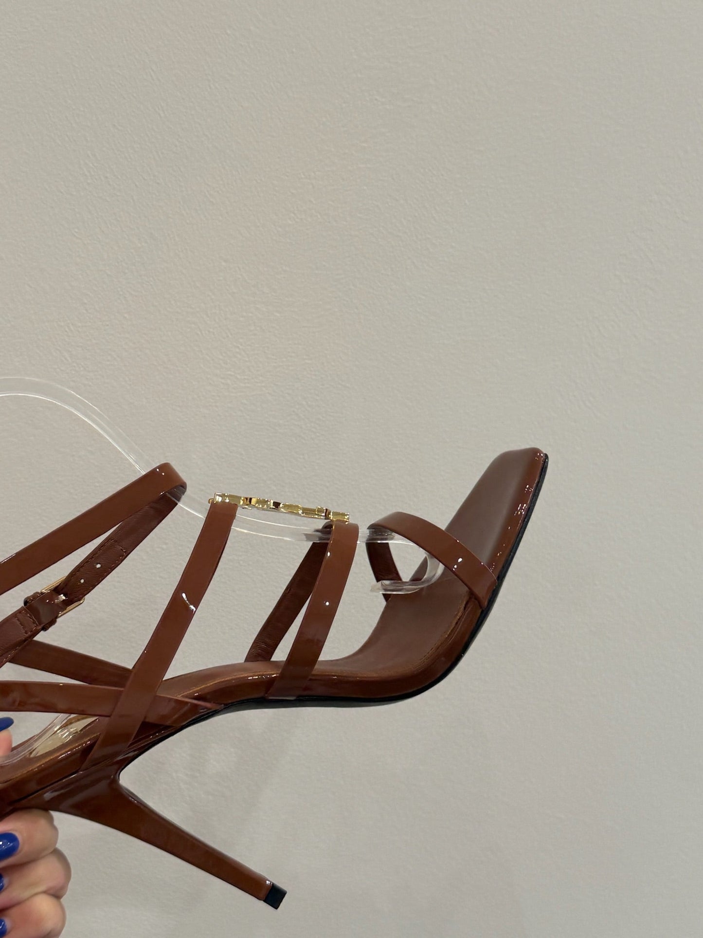 YSL SINGLE-STRAP HEELED SANDALS 25S IN BROWN LAMBSKIN - 35