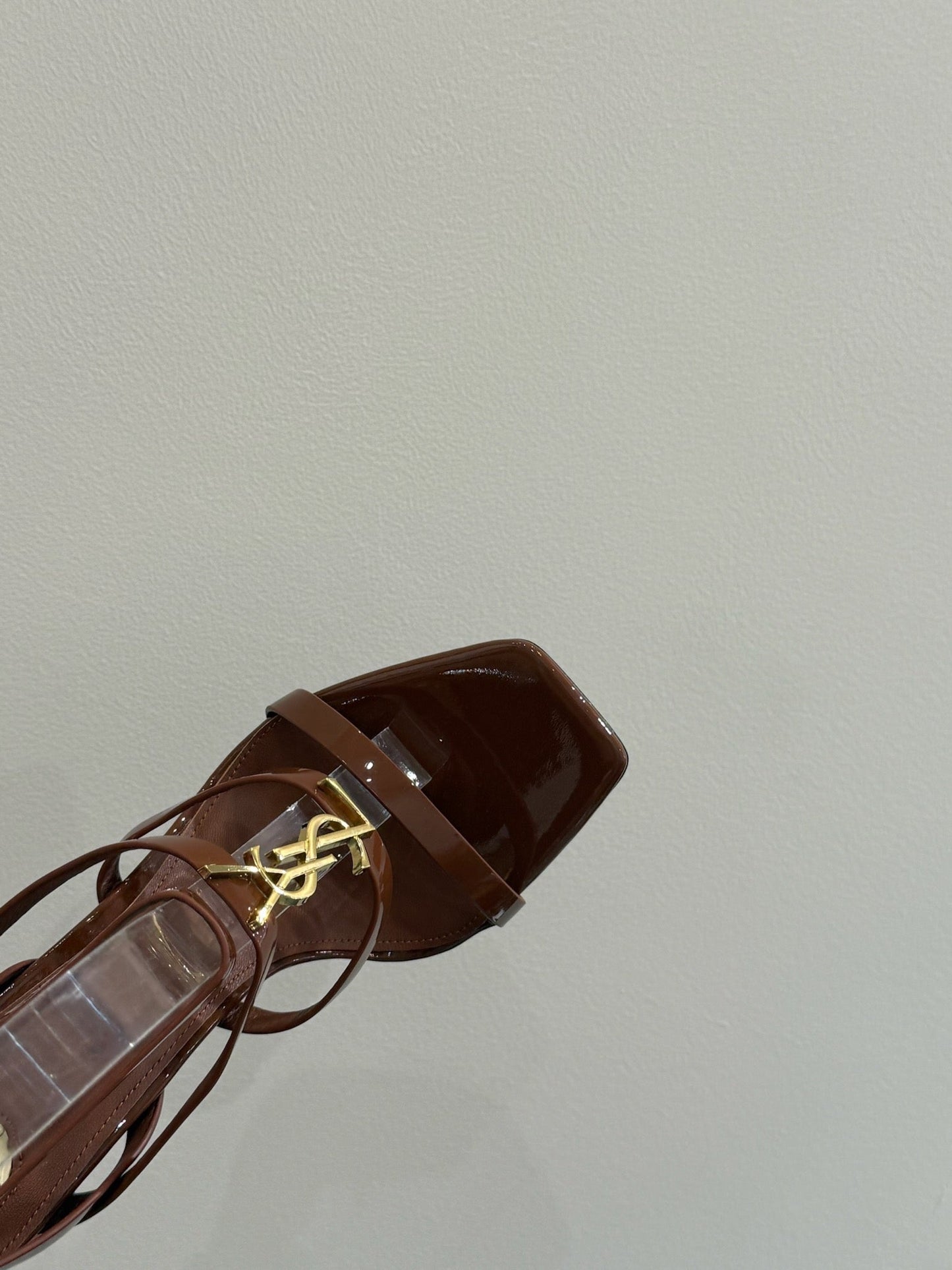 YSL SINGLE-STRAP HEELED SANDALS 25S IN BROWN LAMBSKIN - 35