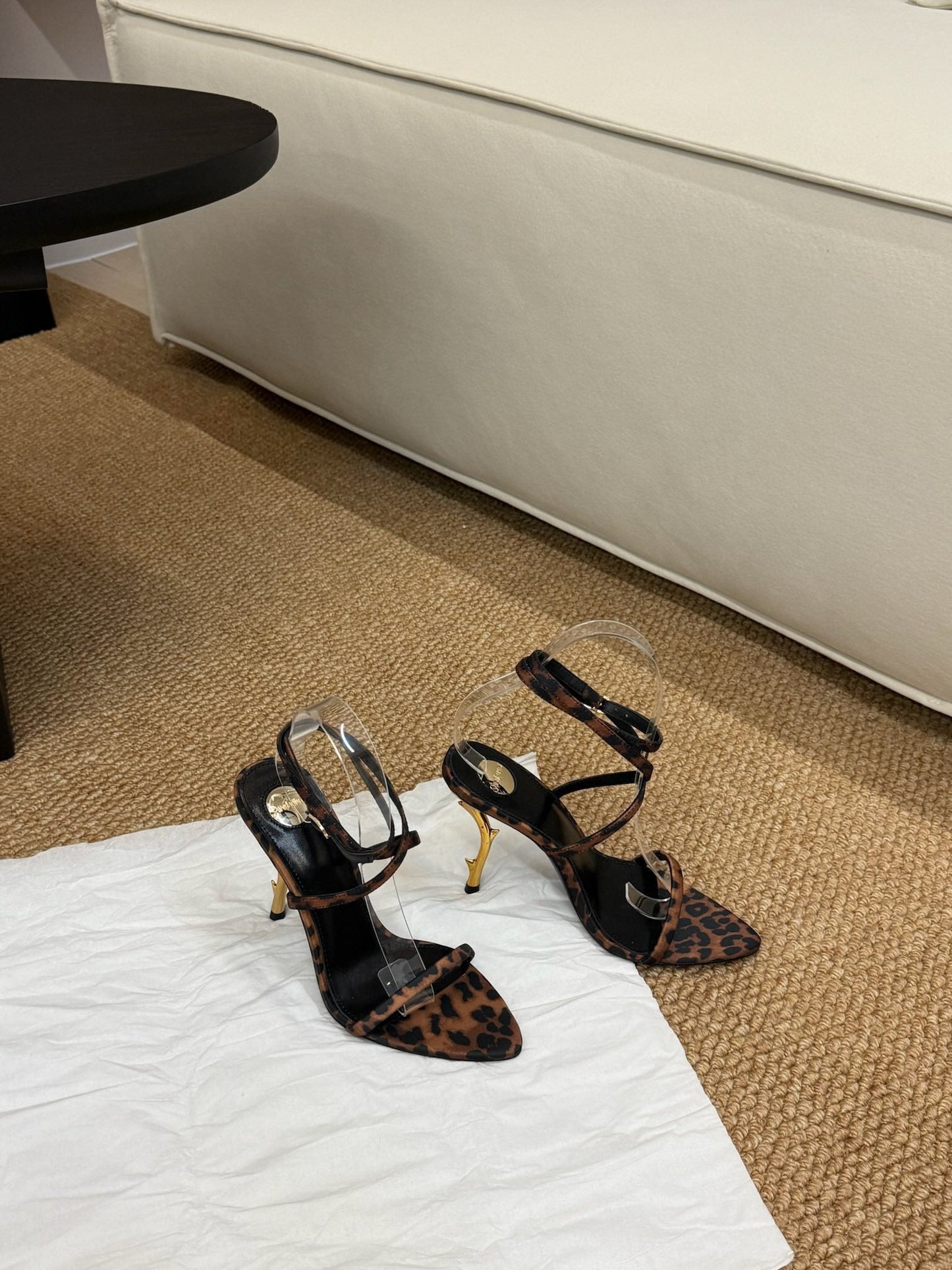 YSL HIGH HEEL SANDALS 25S IN LEOPARD PRINT LAMBSKIN - 35