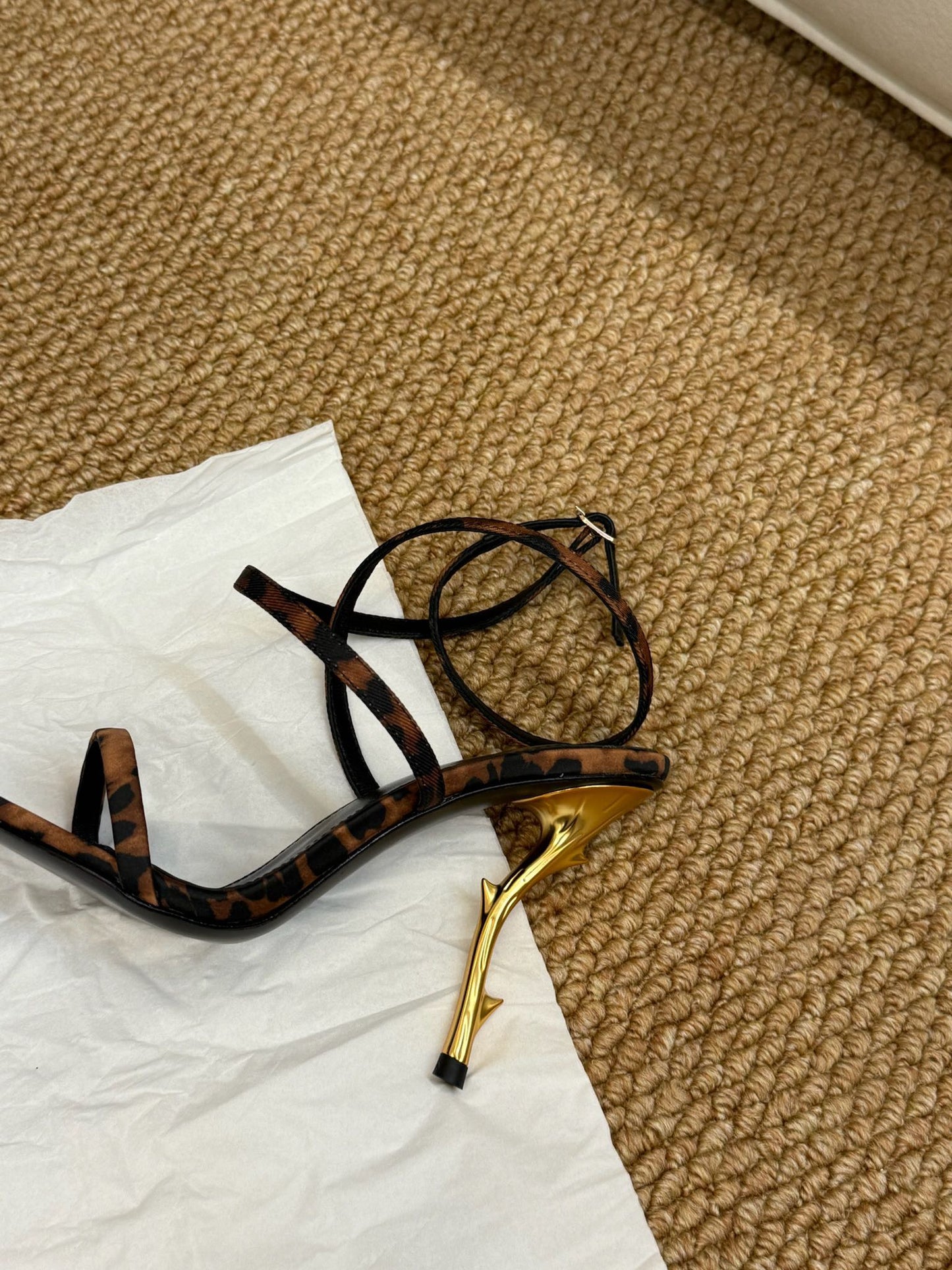 YSL HIGH HEEL SANDALS 25S IN LEOPARD PRINT LAMBSKIN - 35