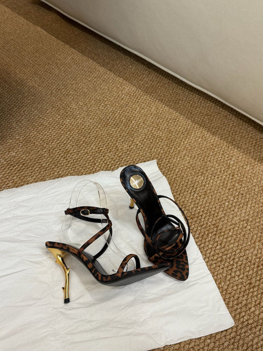 YSL HIGH HEEL SANDALS 25S IN LEOPARD PRINT LAMBSKIN - 35