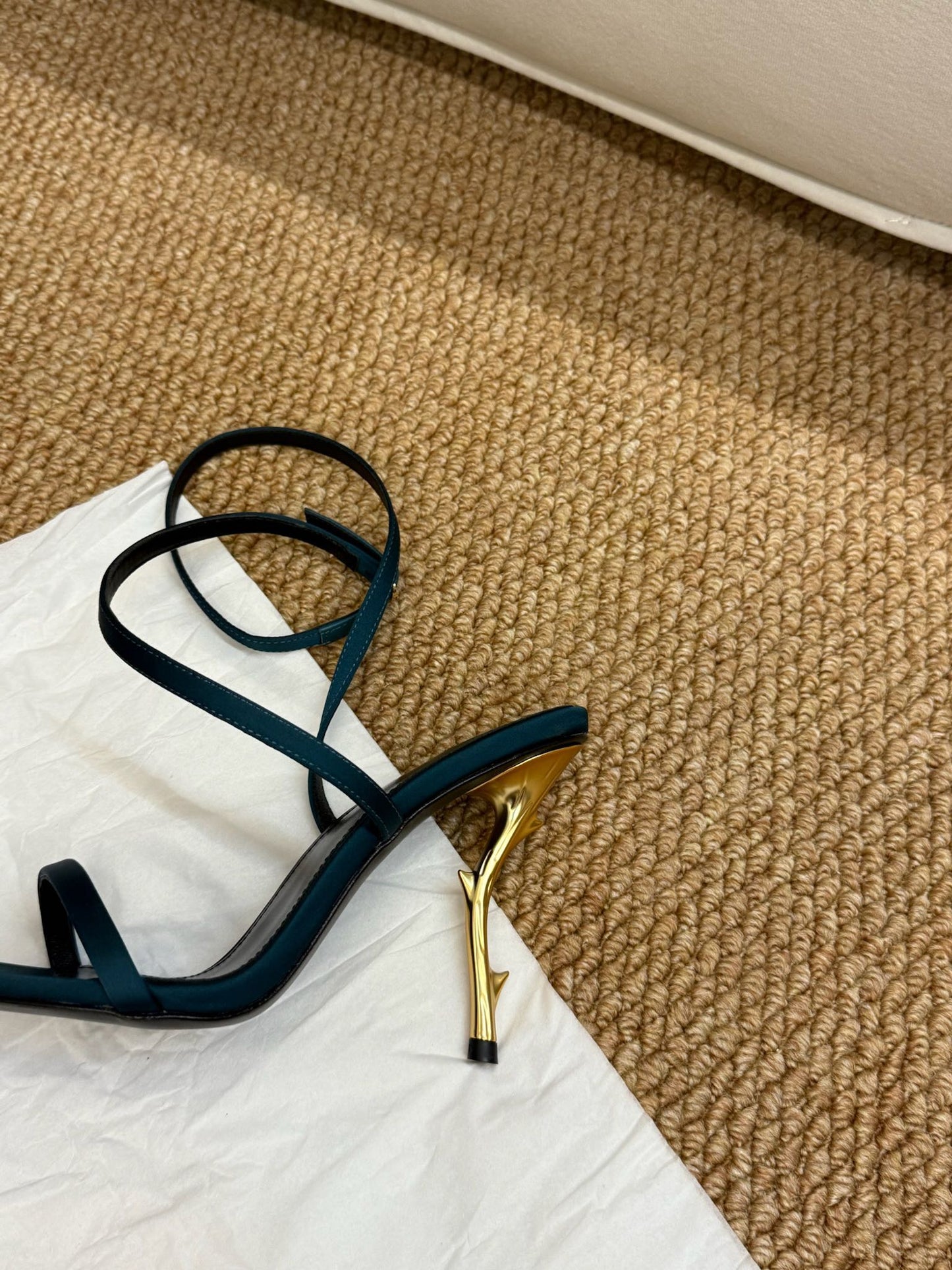 YSL HIGH HEEL SANDALS 25S IN DEEP SEA BLUE SATIN AND LAMBSKIN - 35