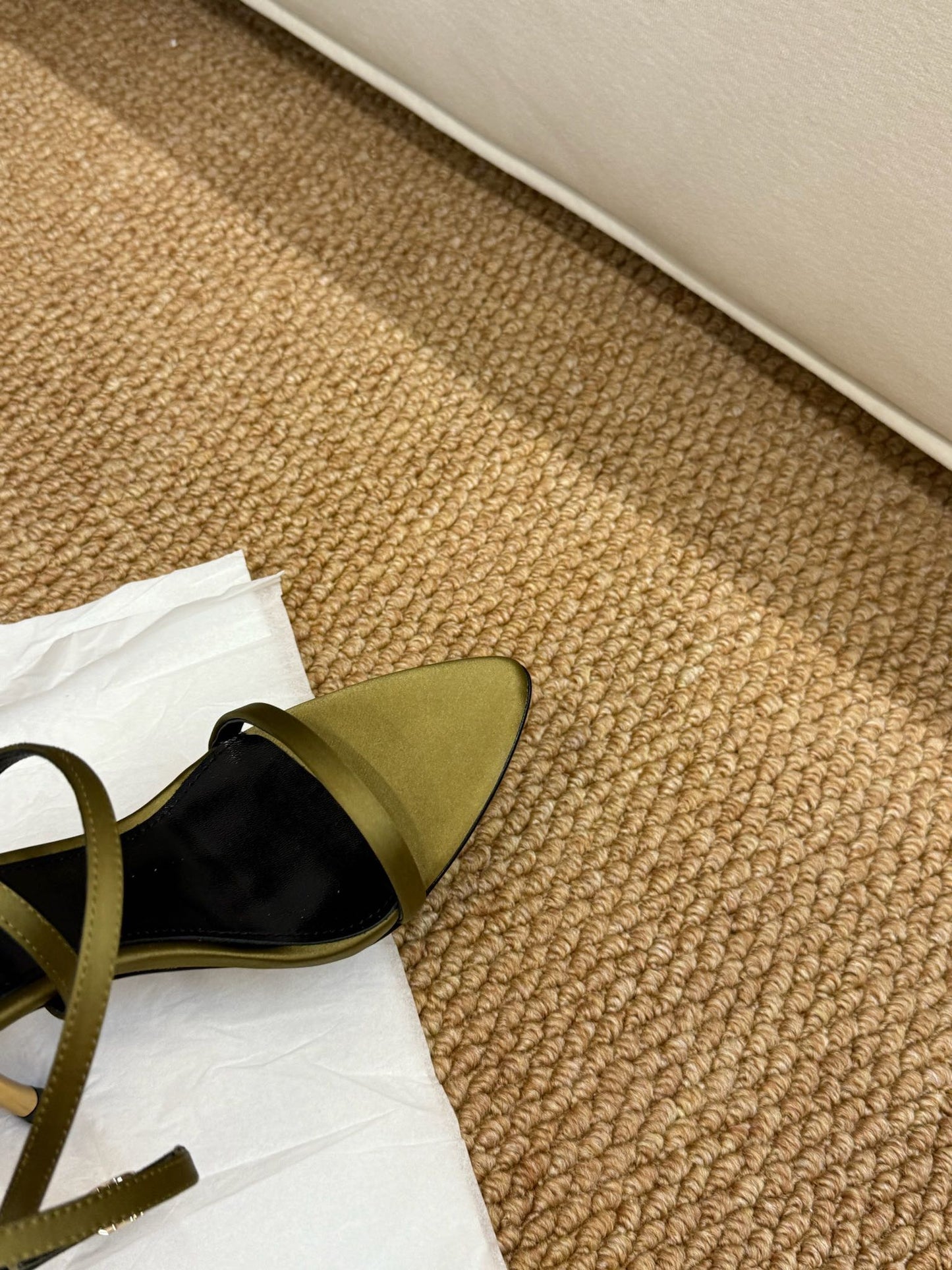 YSL HIGH HEEL SANDALS 25S IN MOSS GREEN SATIN AND LAMBSKIN - 35
