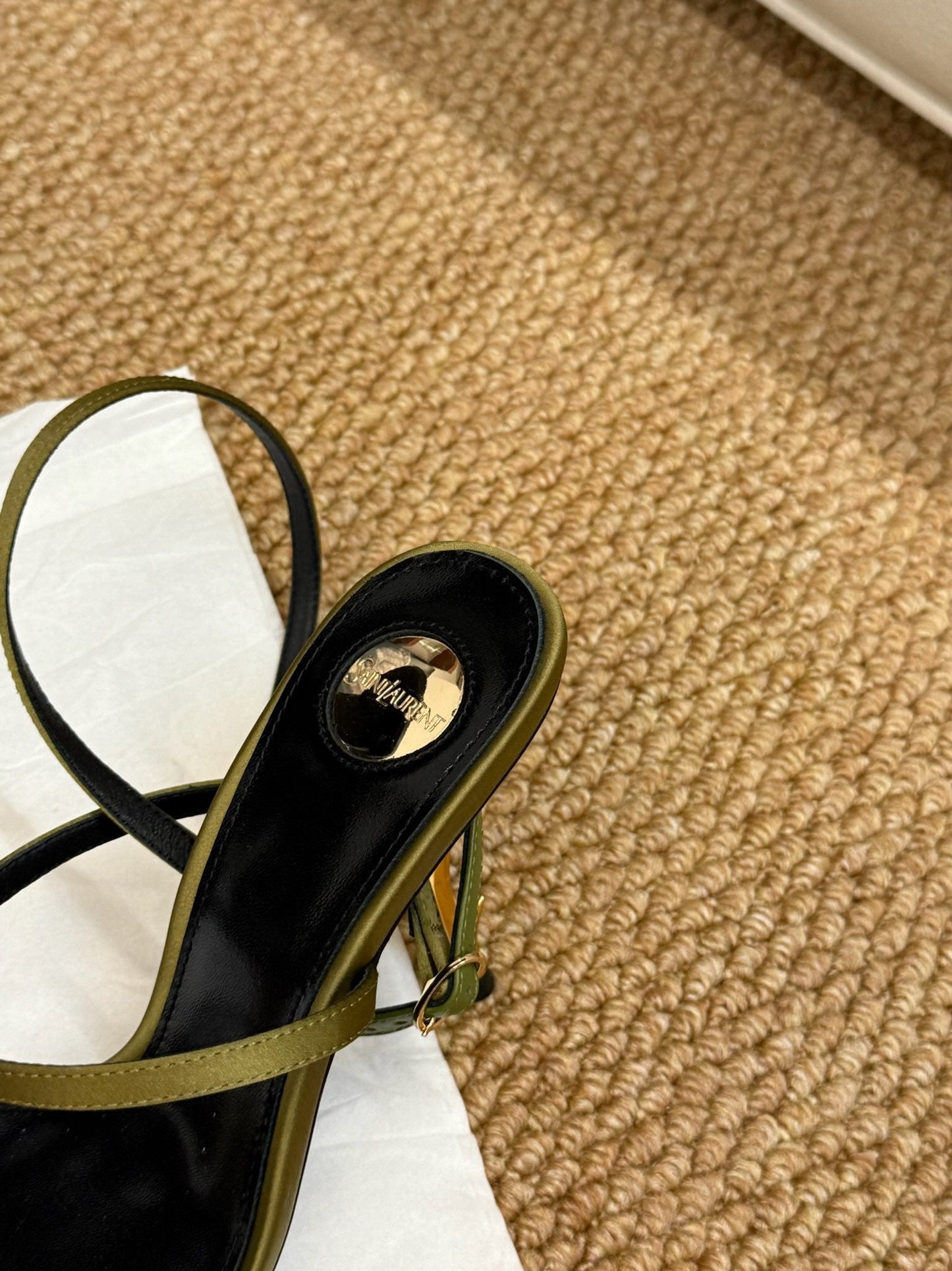 YSL HIGH HEEL SANDALS 25S IN MOSS GREEN SATIN AND LAMBSKIN - 35